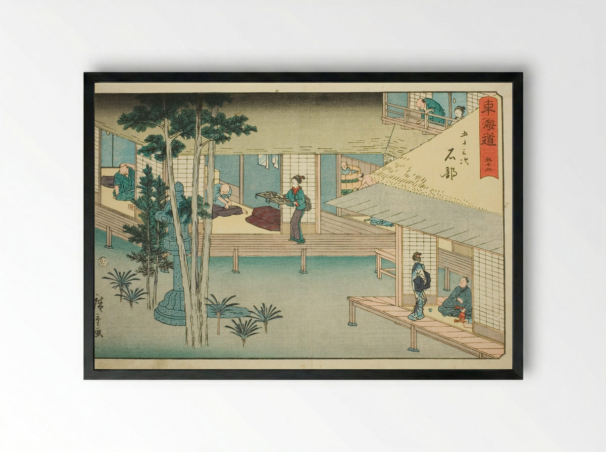 Ishibe: No. 52, from the Fifty-three Stations of the Tokaido - Utagawa Hiroshige - Framed Print Black