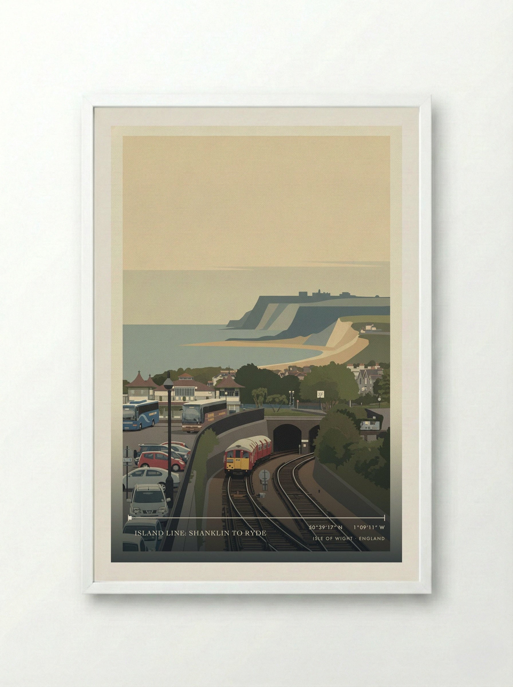Island Line: Shanklin to Ryde Isle of Wight England Travel Poster - Framed Print White