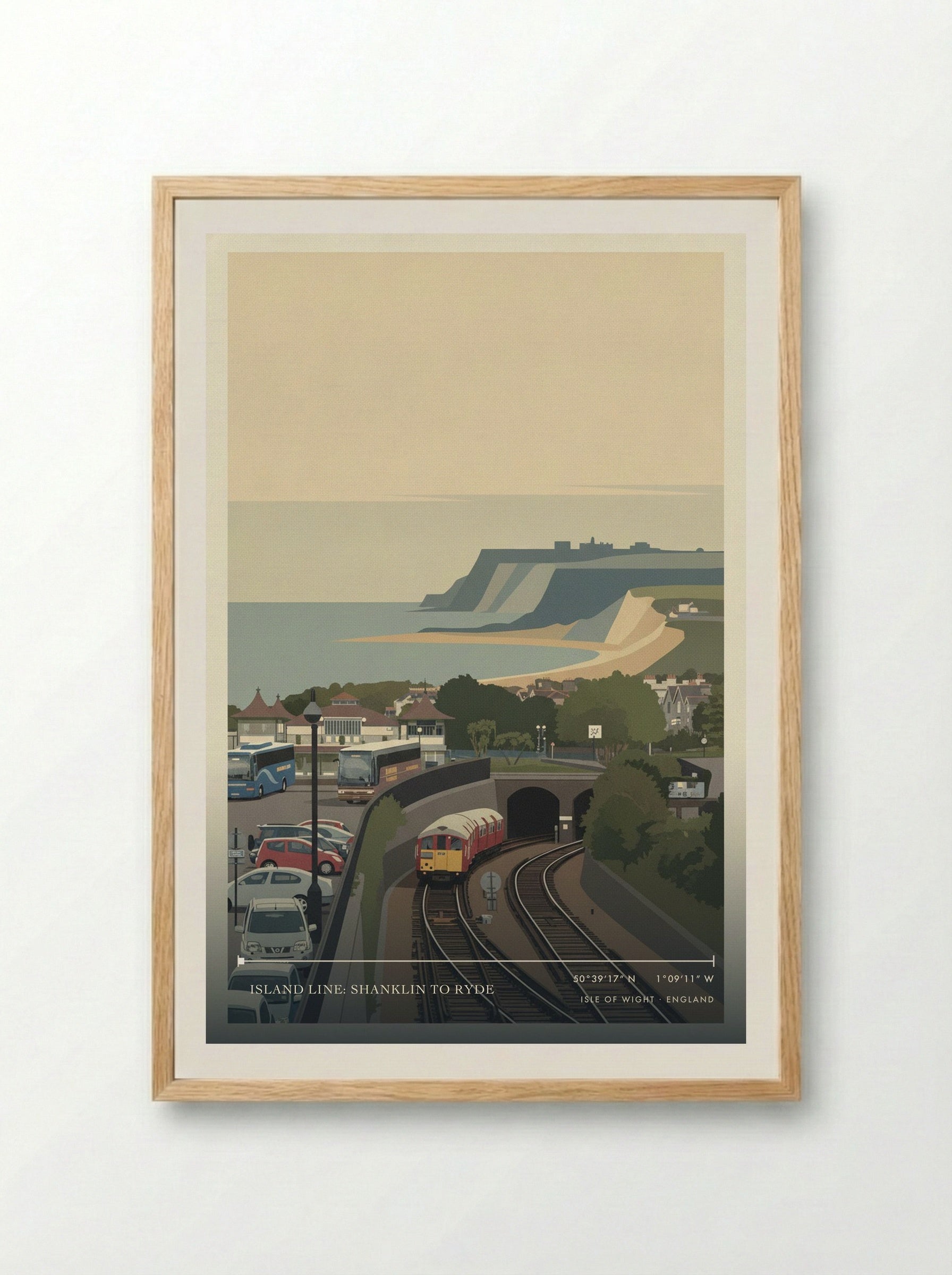 Island Line: Shanklin to Ryde Isle of Wight England Travel Poster - Framed Print Wood