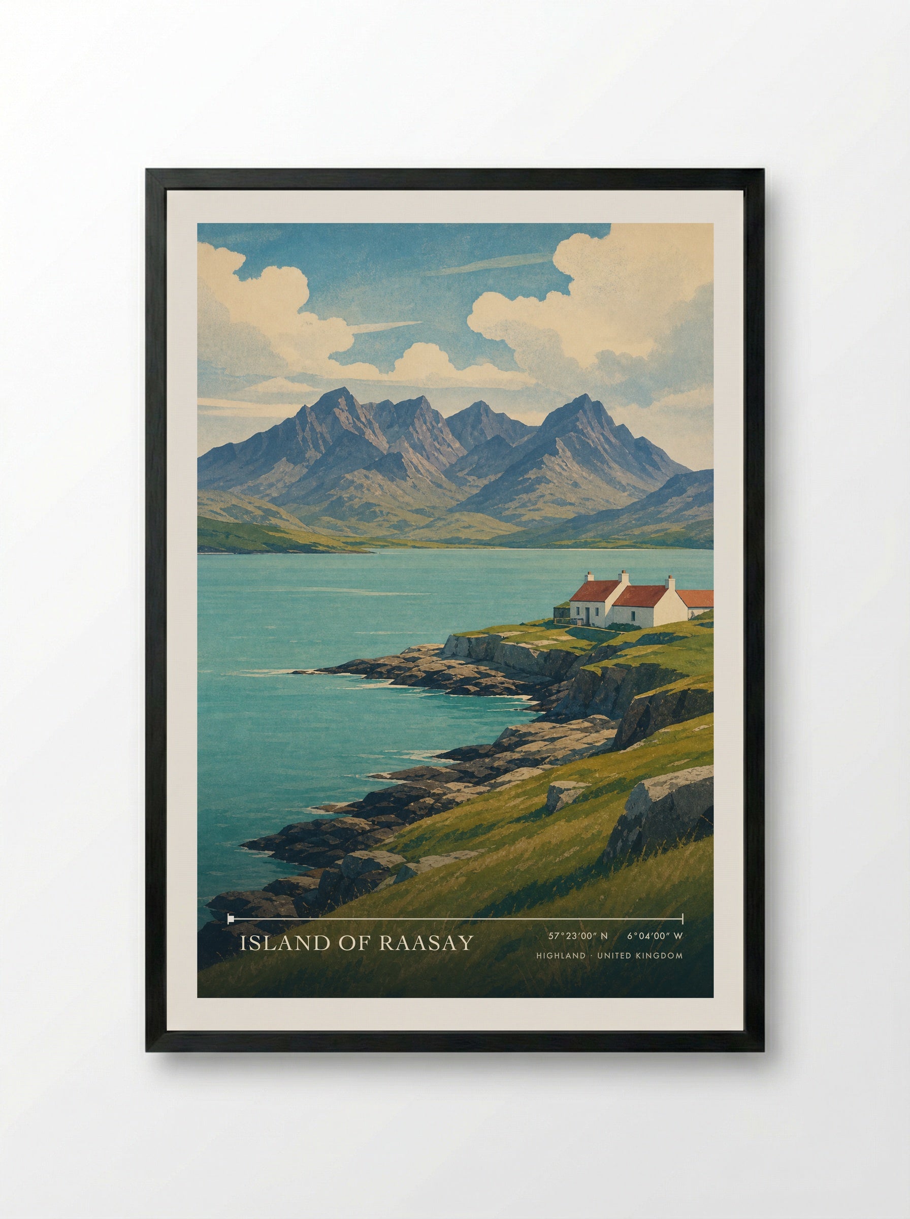 Island of Raasay Highland United Kingdom Travel Poster - Framed Print Black