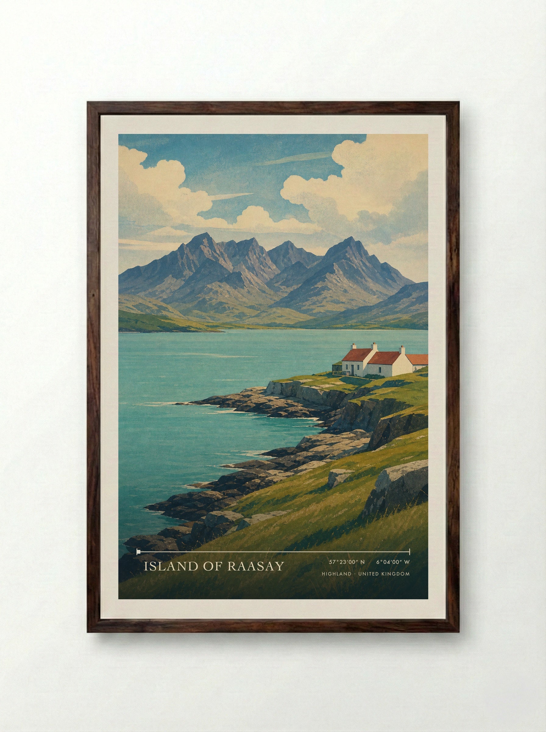 Island of Raasay Highland United Kingdom Travel Poster - Framed Print Dark Wood