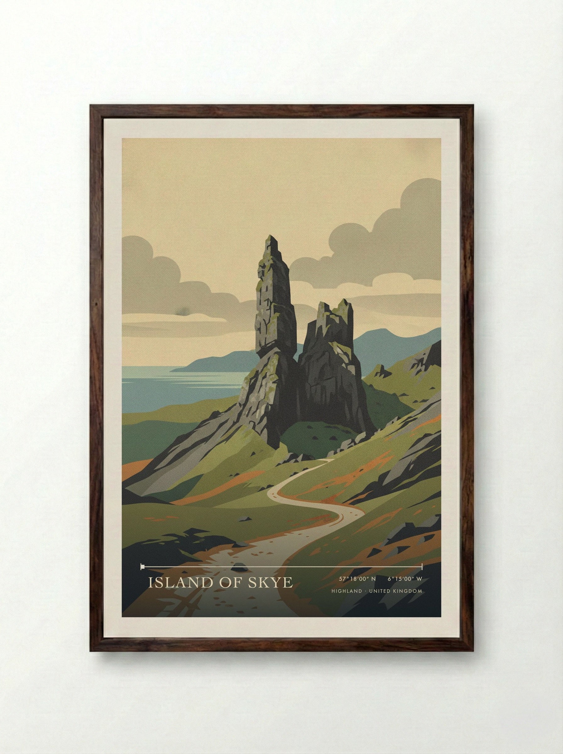 Island of Skye Highland United Kingdom Travel Poster - Framed Print Dark Wood