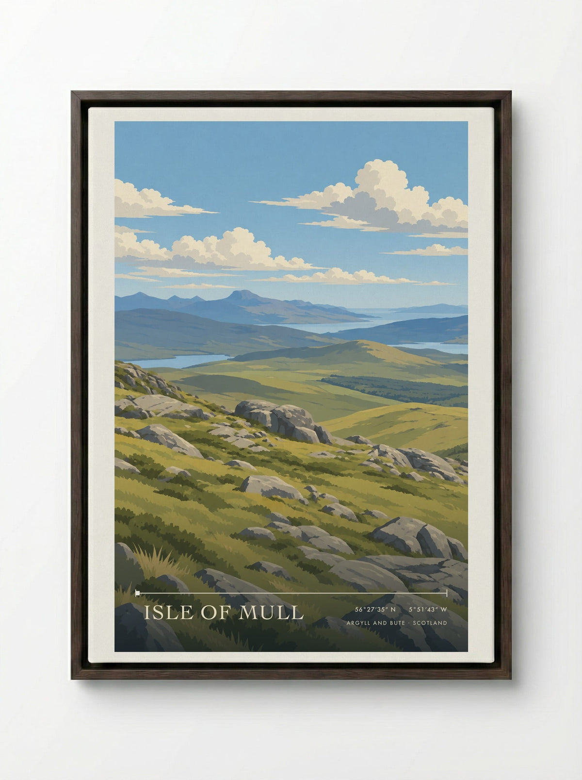 Isle Of Mull, Argyll and Bute | Travel Poster - Framed Canvas Dark Wood