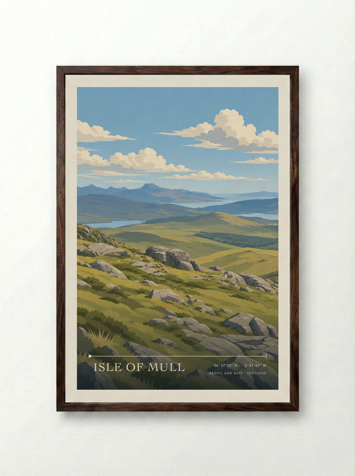 Isle Of Mull, Argyll and Bute | Travel Poster - Framed Print Dark Wood