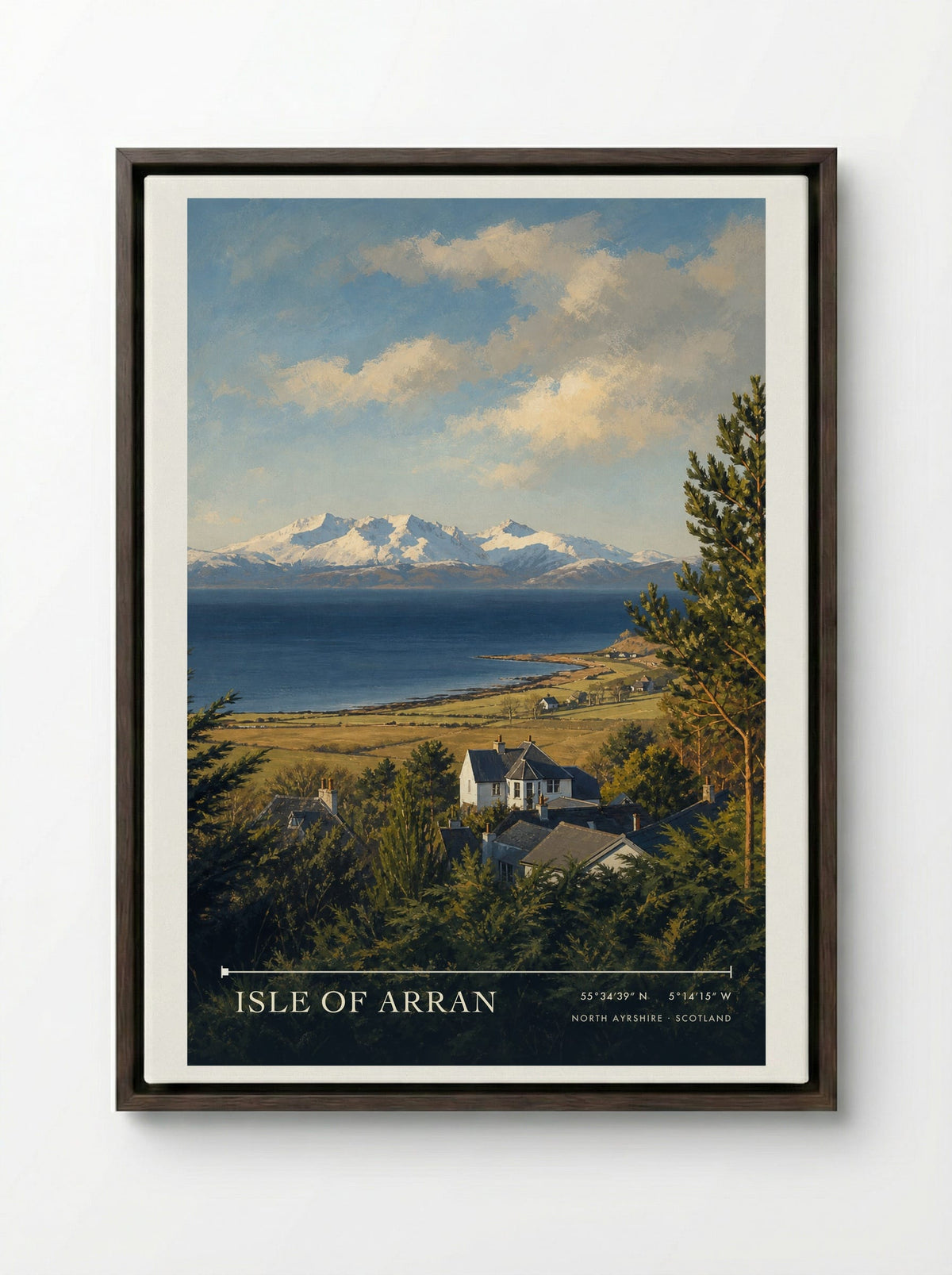 Isle of Arran North Ayrshire Scotland Travel Poster - Framed Canvas Dark Wood