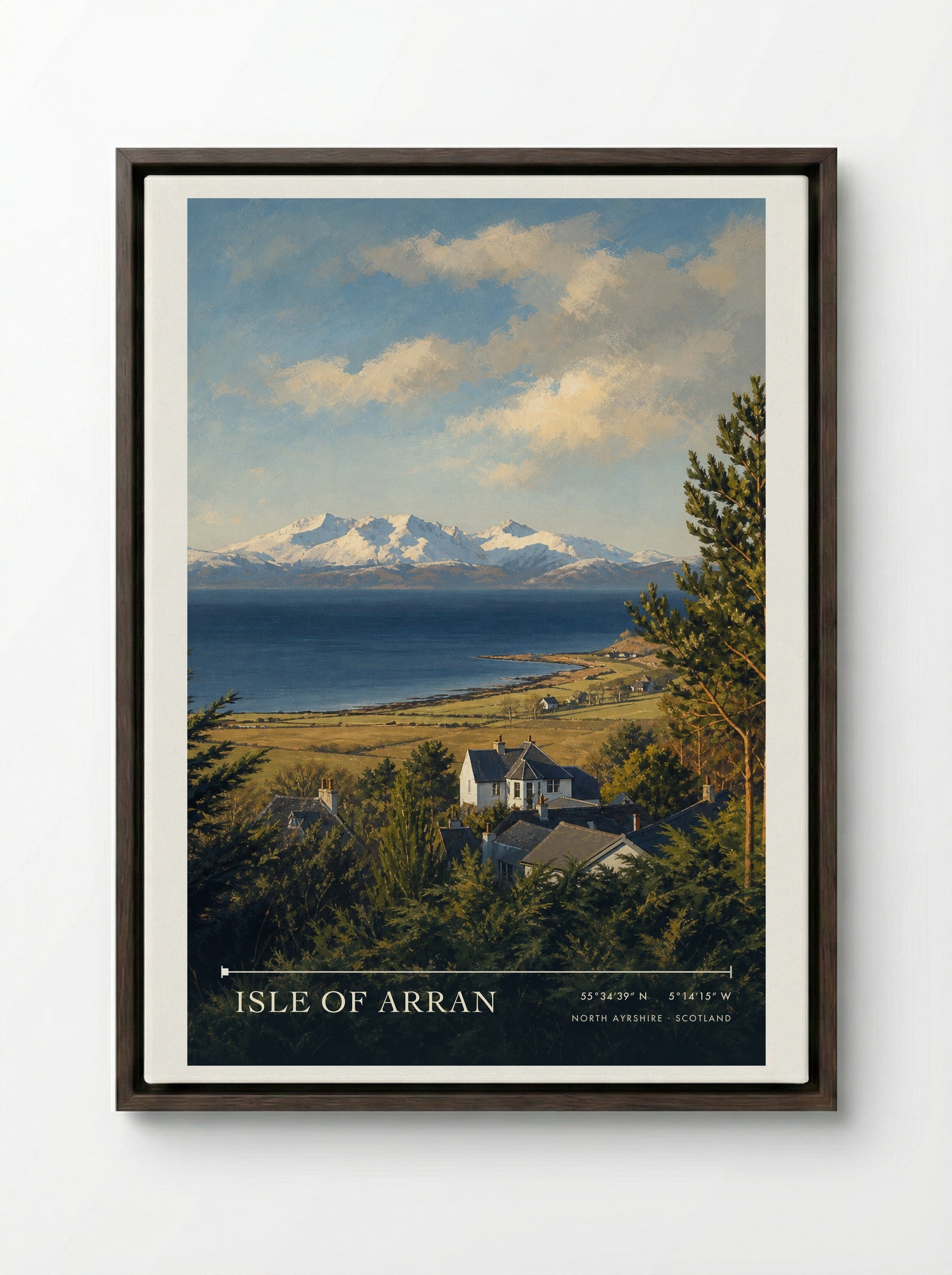 Isle of Arran North Ayrshire Scotland Travel Poster - Framed Canvas Dark Wood