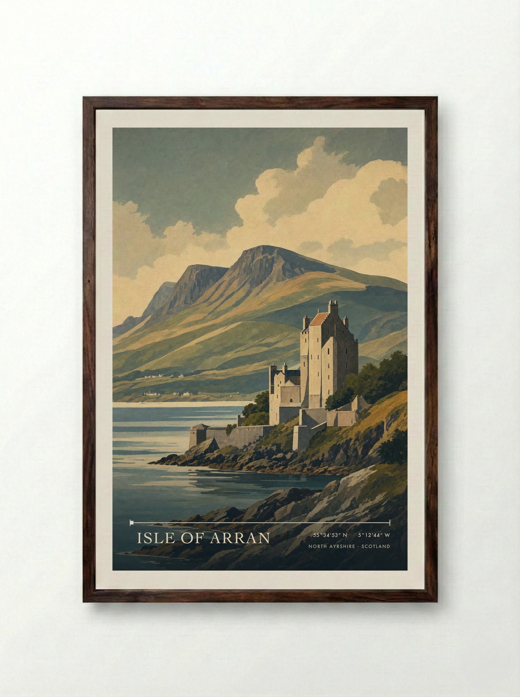 Isle of Arran North Ayrshire Scotland Travel Poster - Framed Print Dark Wood