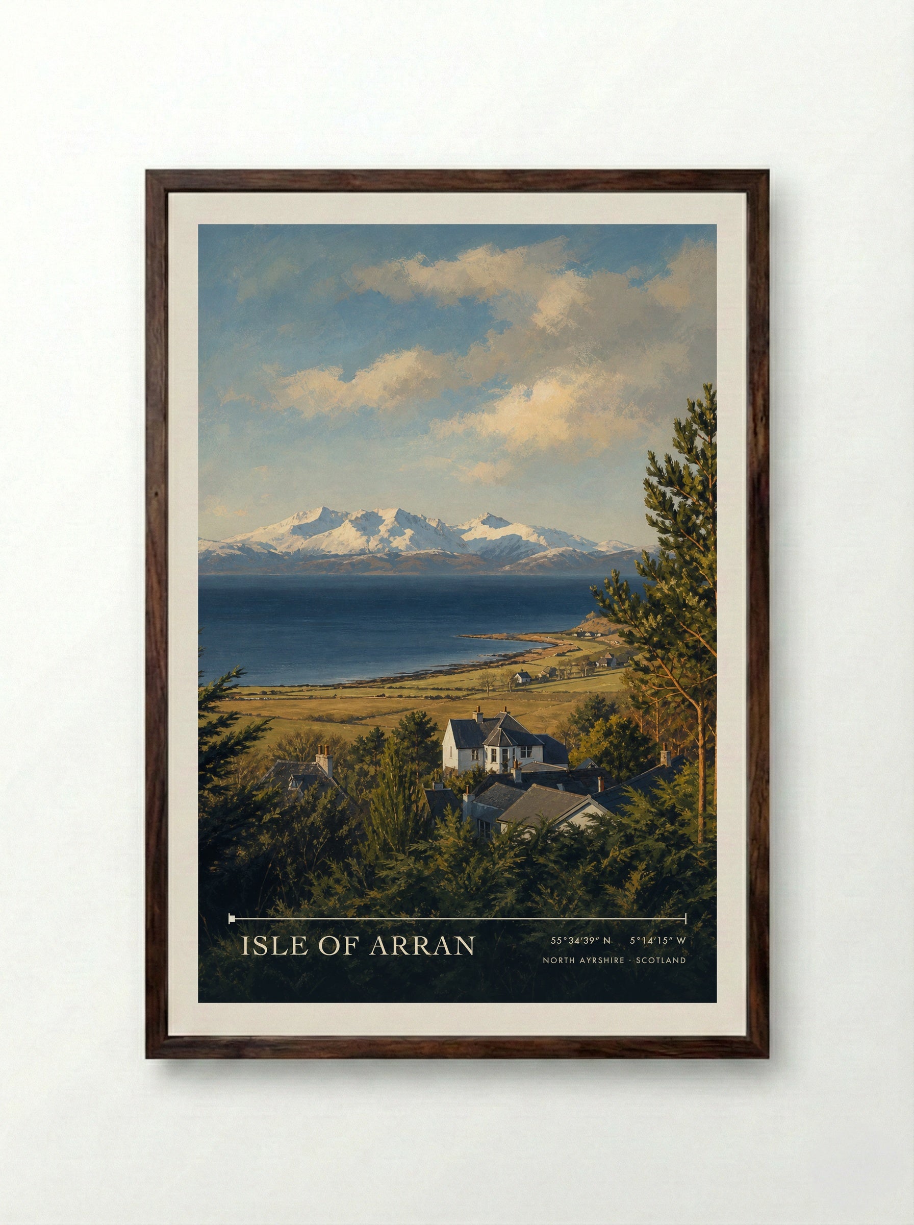 Isle of Arran North Ayrshire Scotland Travel Poster - Framed Print Dark Wood