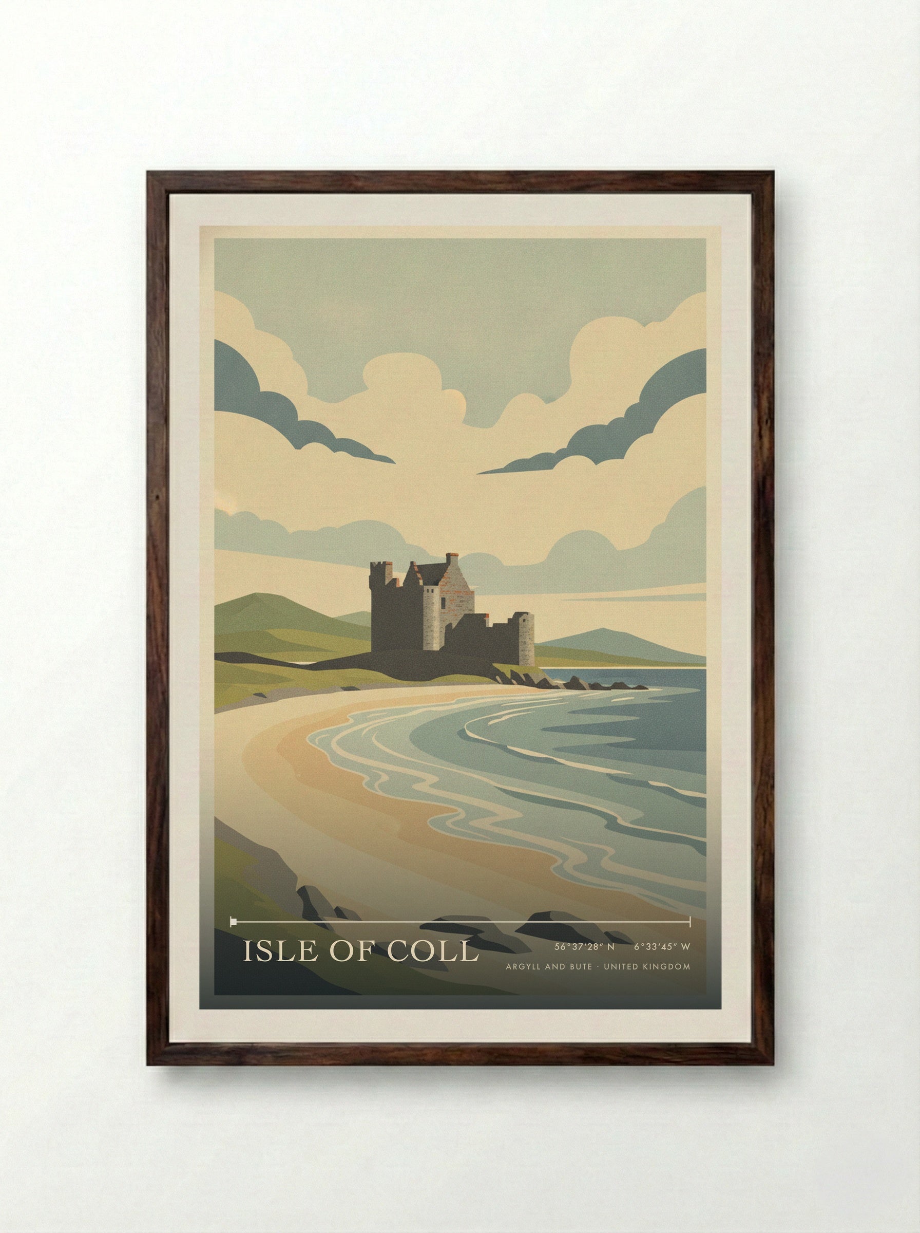 Isle of Coll Argyll and Bute United Kingdom Travel Poster - Framed Print Dark Wood