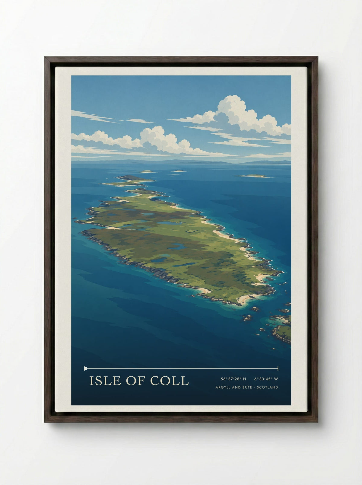 Isle of Coll, Argyll and Bute | Travel Poster - Framed Canvas Dark Wood