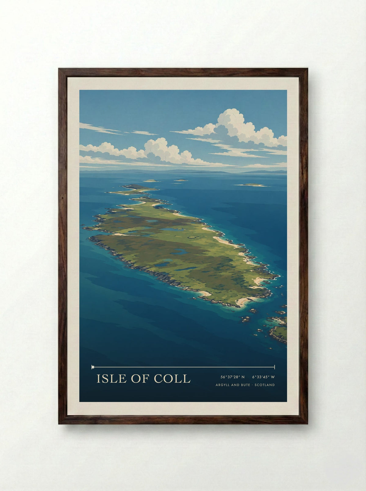 Isle of Coll, Argyll and Bute | Travel Poster - Framed Print Dark Wood