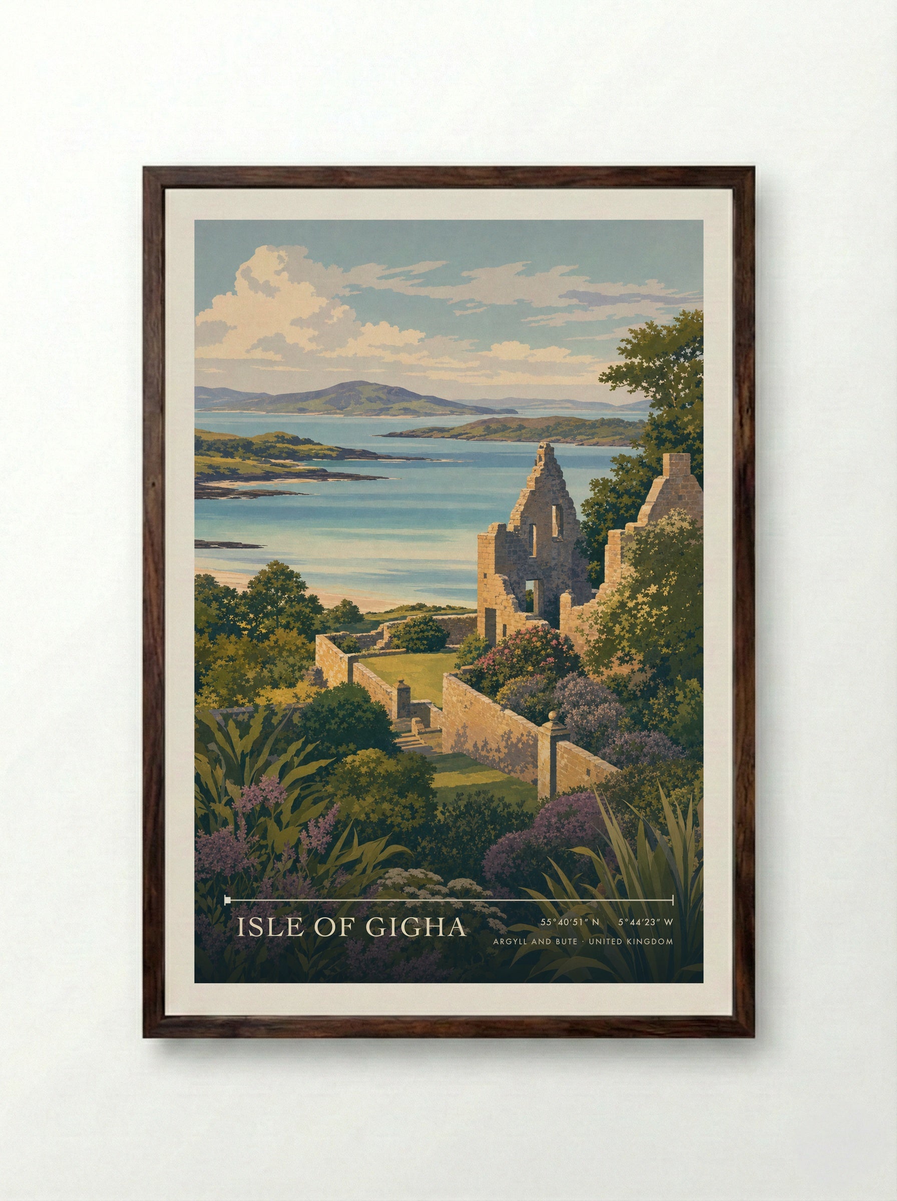 Isle of Gigha Argyll and Bute United Kingdom Travel Poster - Framed Print Dark Wood