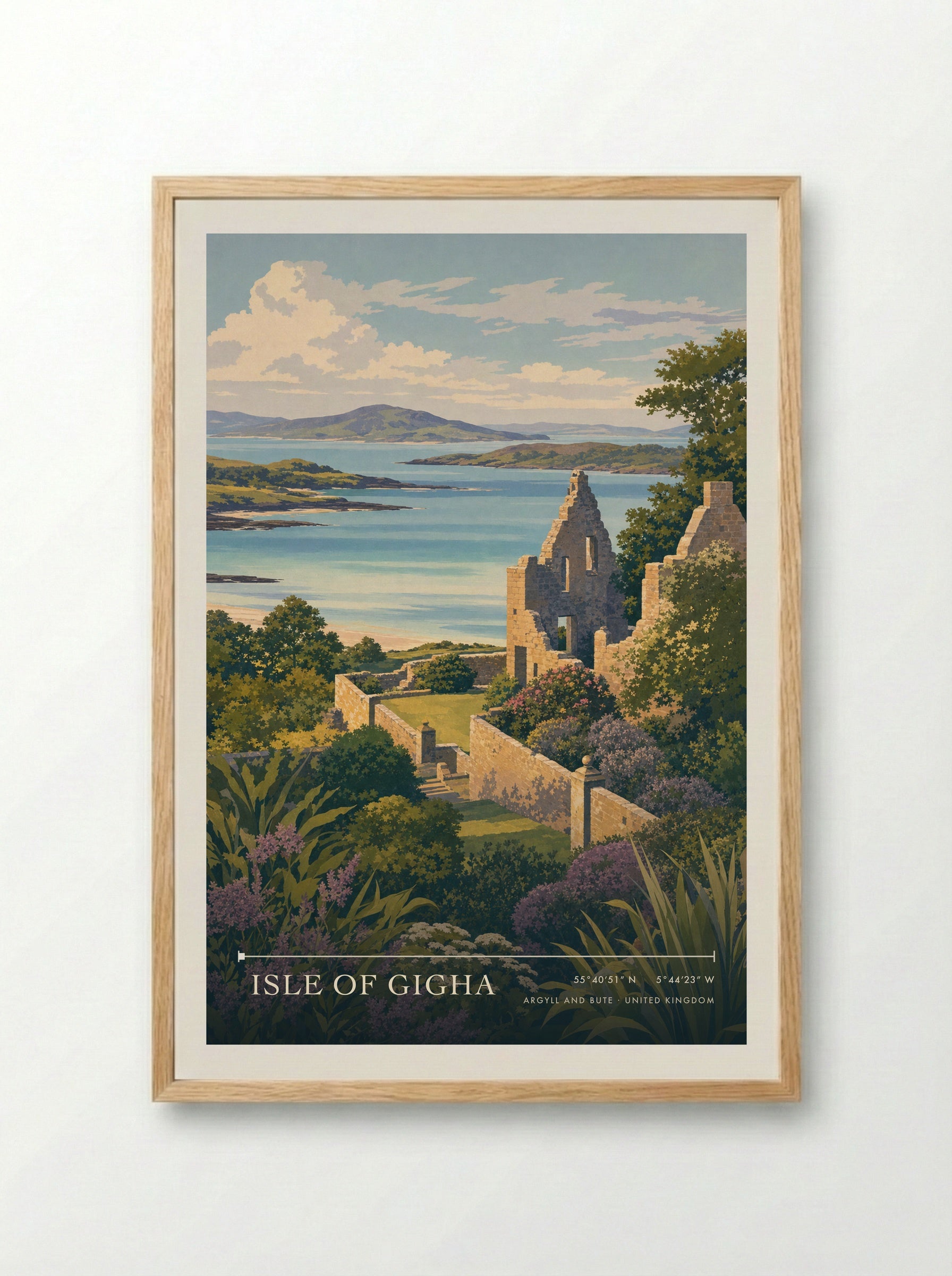 Isle of Gigha Argyll and Bute United Kingdom Travel Poster - Framed Print Wood