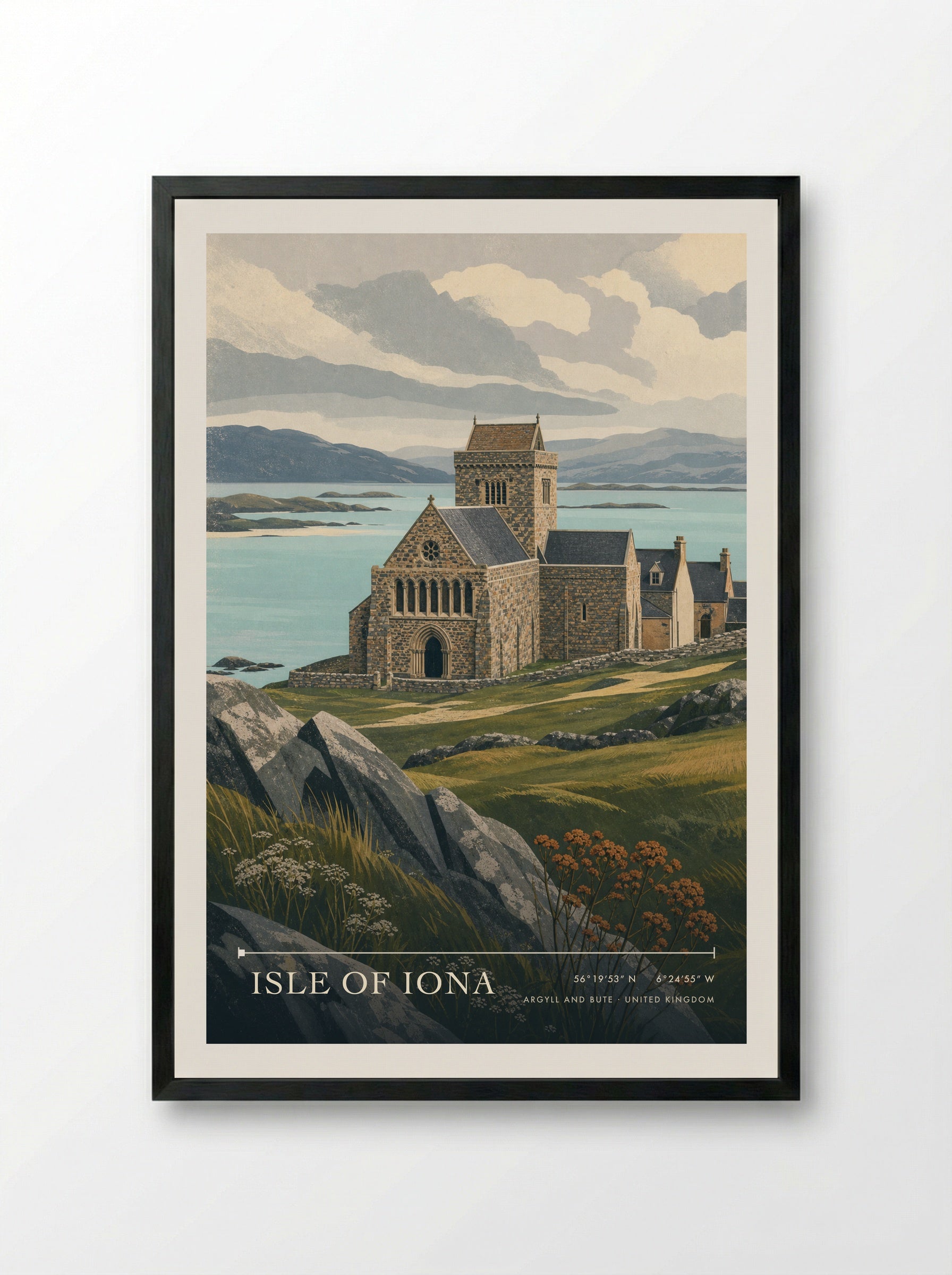 Isle of Iona Argyll and Bute United Kingdom Travel Poster - Framed Print Black