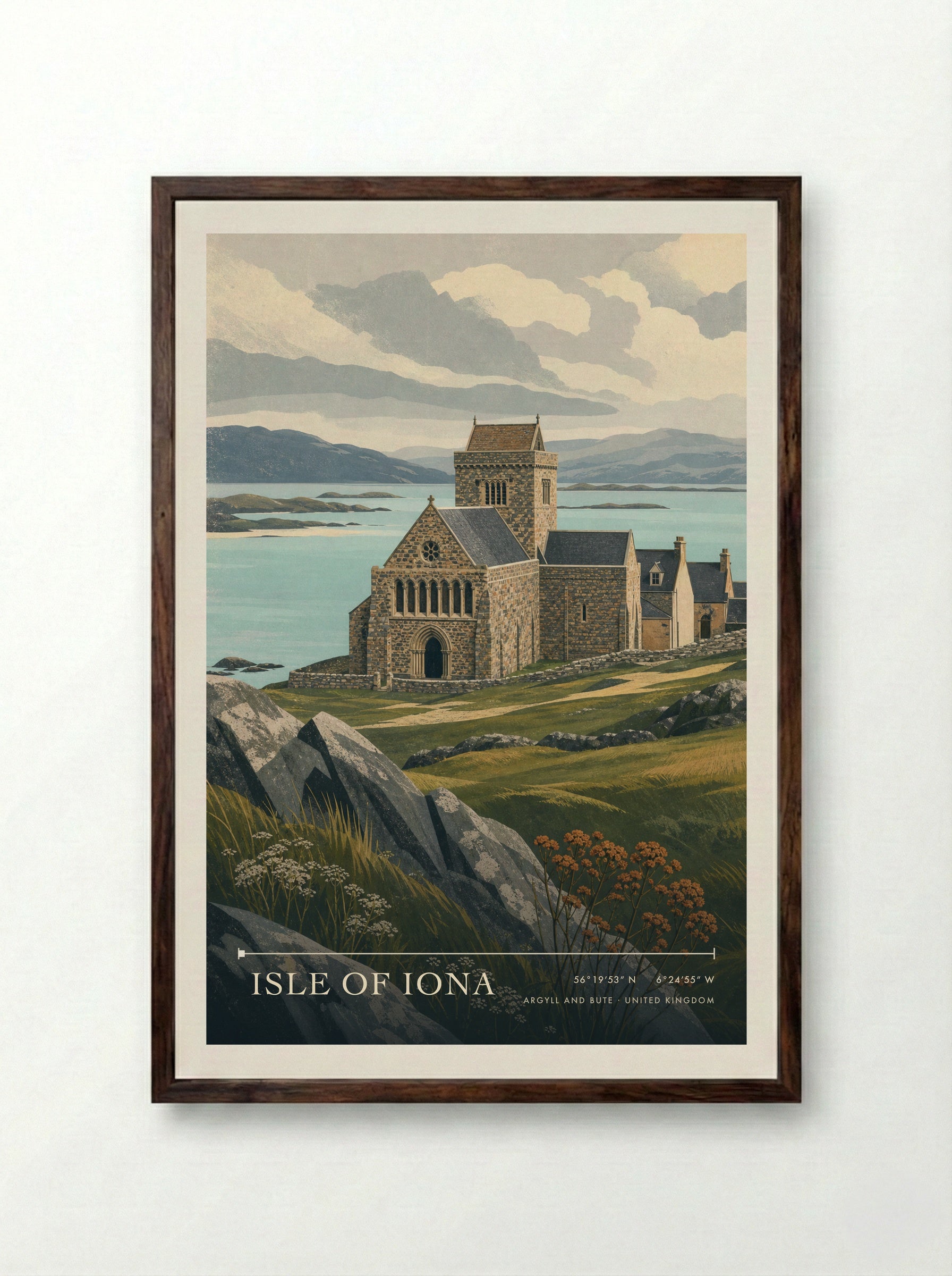 Isle of Iona Argyll and Bute United Kingdom Travel Poster - Framed Print Dark Wood