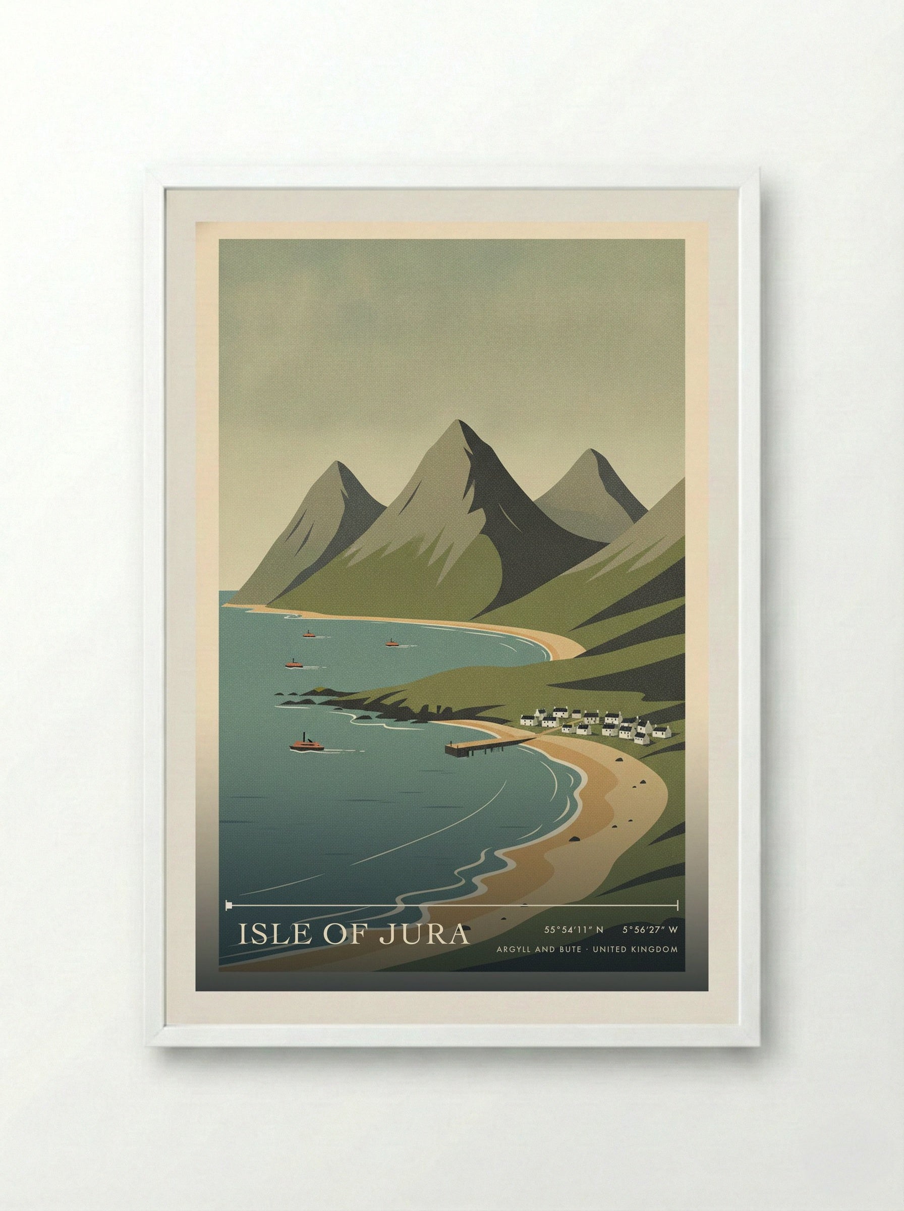 Isle of Jura Argyll and Bute United Kingdom Travel Poster - Framed Print White