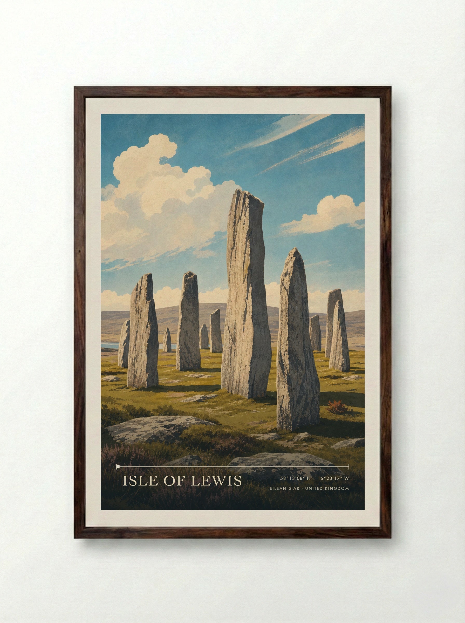 Isle of Lewis Eilean Siar United Kingdom Travel Poster - Framed Print Dark Wood