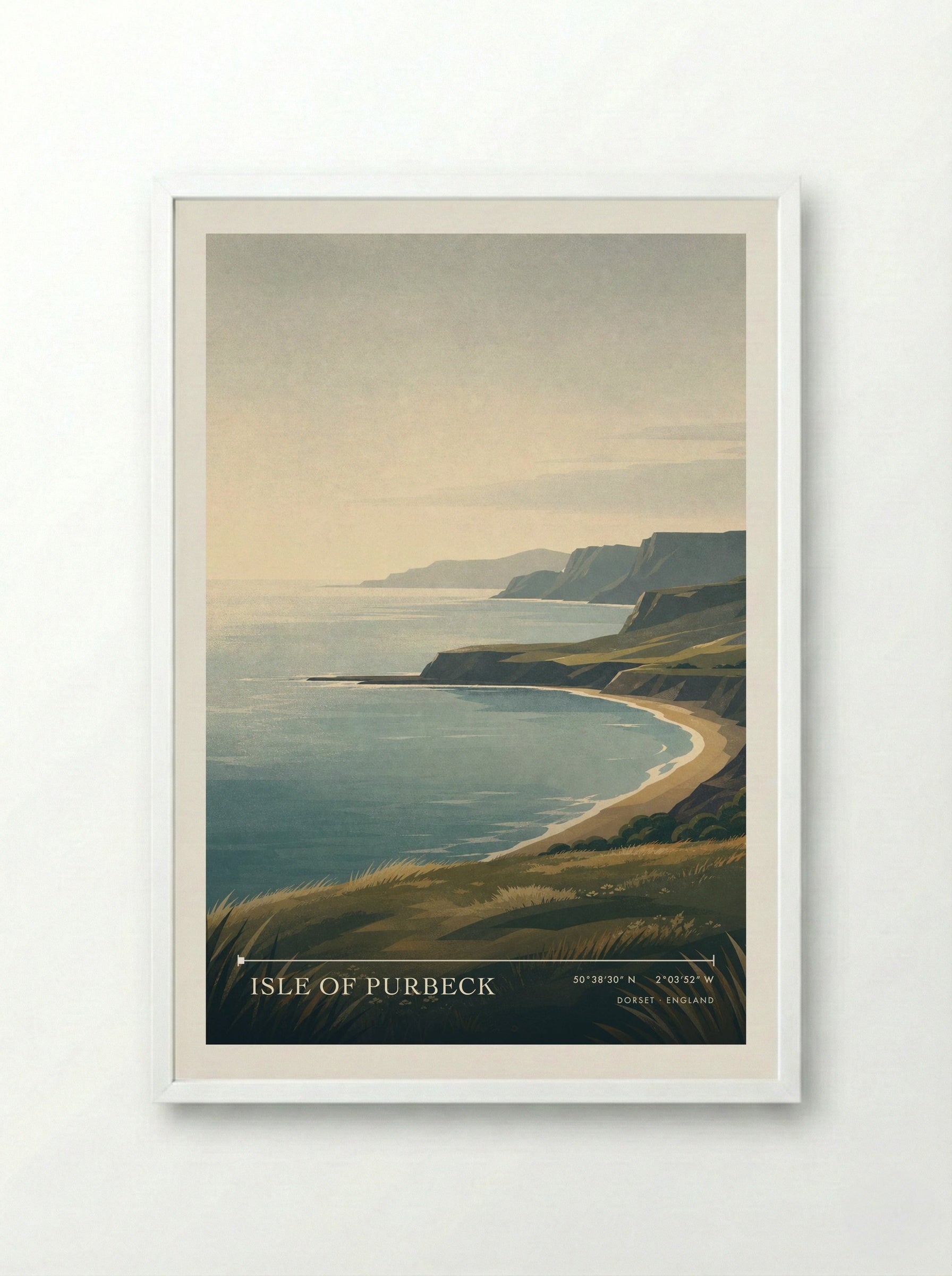 Isle of Purbeck Dorset England Travel Poster - Framed Print White