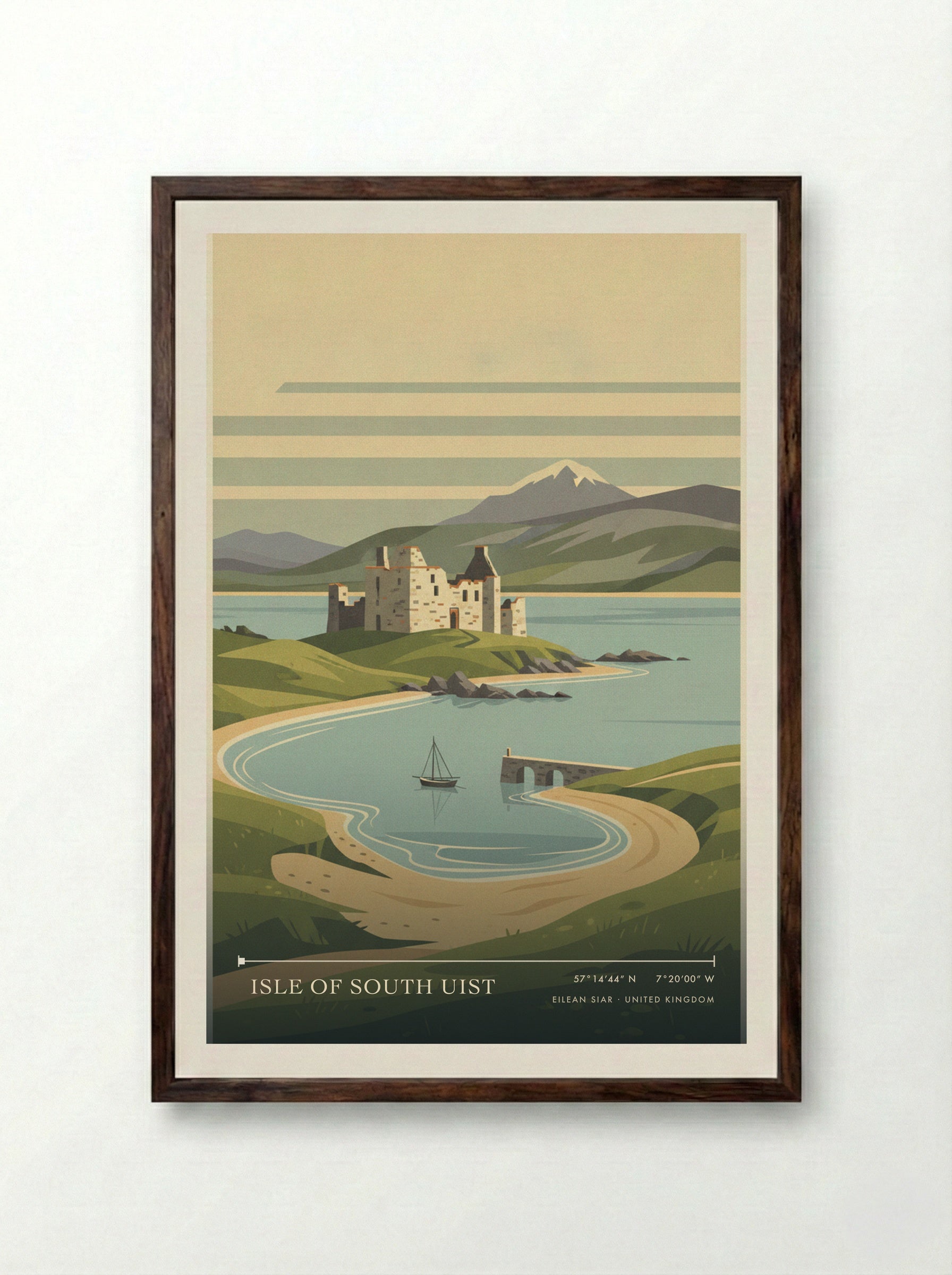 Isle of South Uist Eilean Siar United Kingdom Travel Poster - Framed Print Dark Wood
