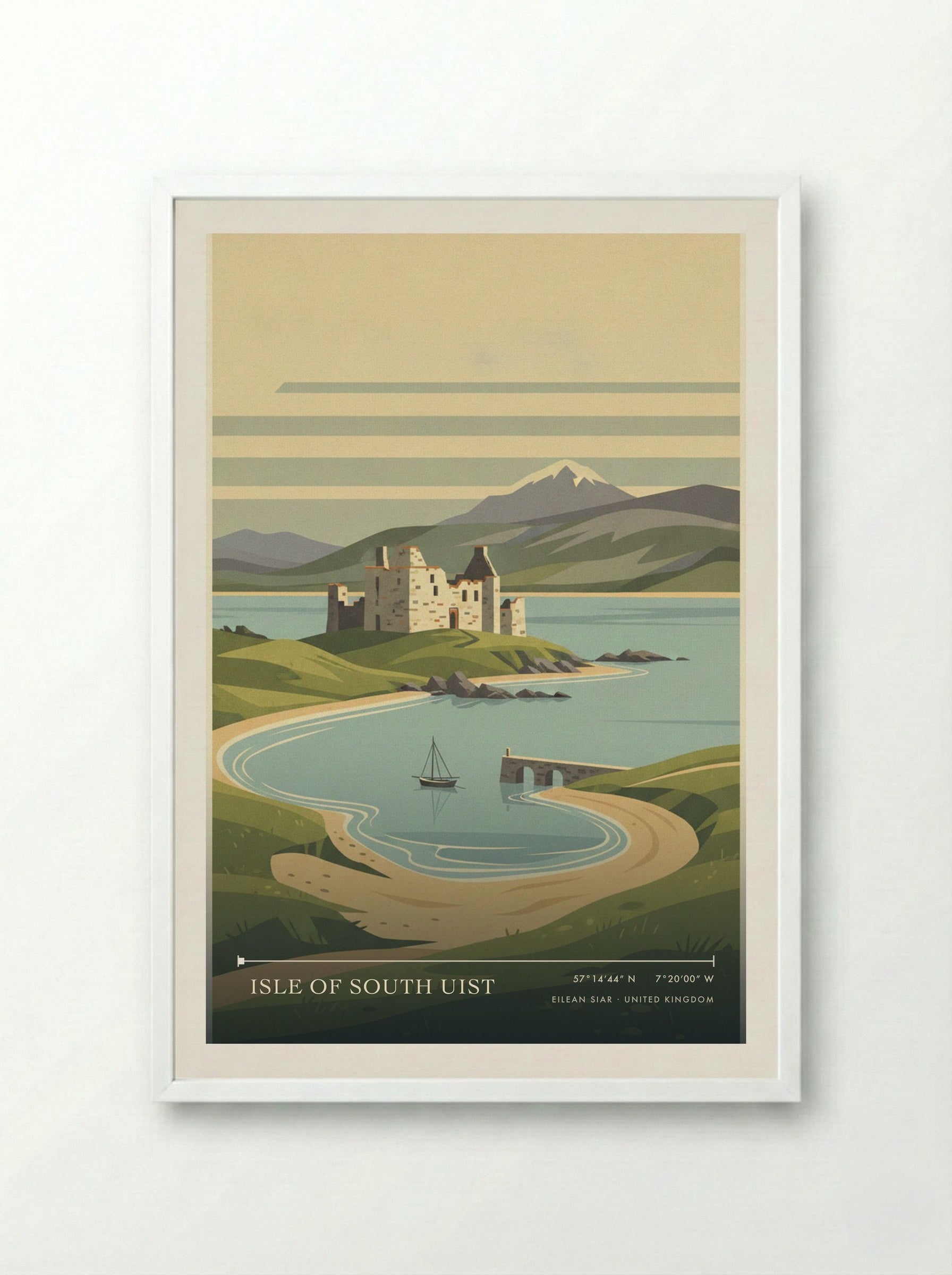 Isle of South Uist Eilean Siar United Kingdom Travel Poster - Framed Print White