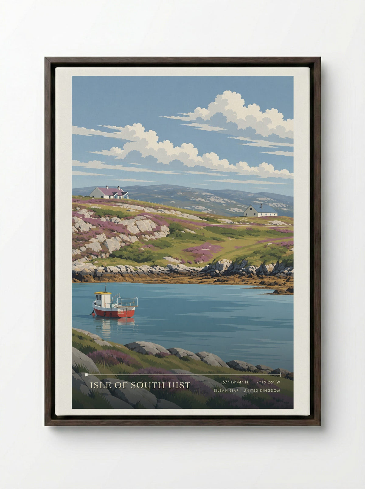 Isle of South Uist, Eilean Siar | Travel Poster - Framed Canvas Dark Wood