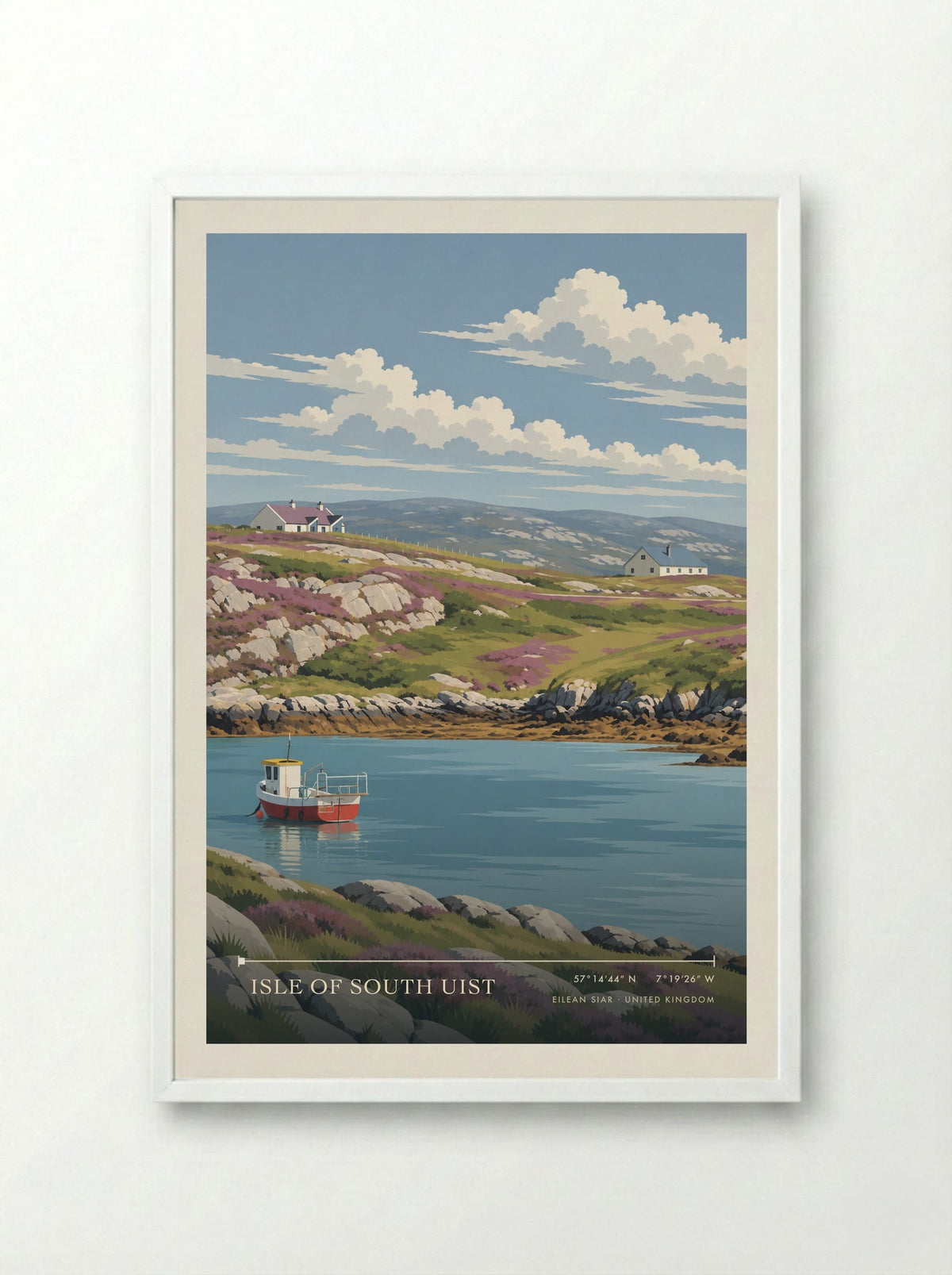 Isle of South Uist, Eilean Siar | Travel Poster - Framed Print White