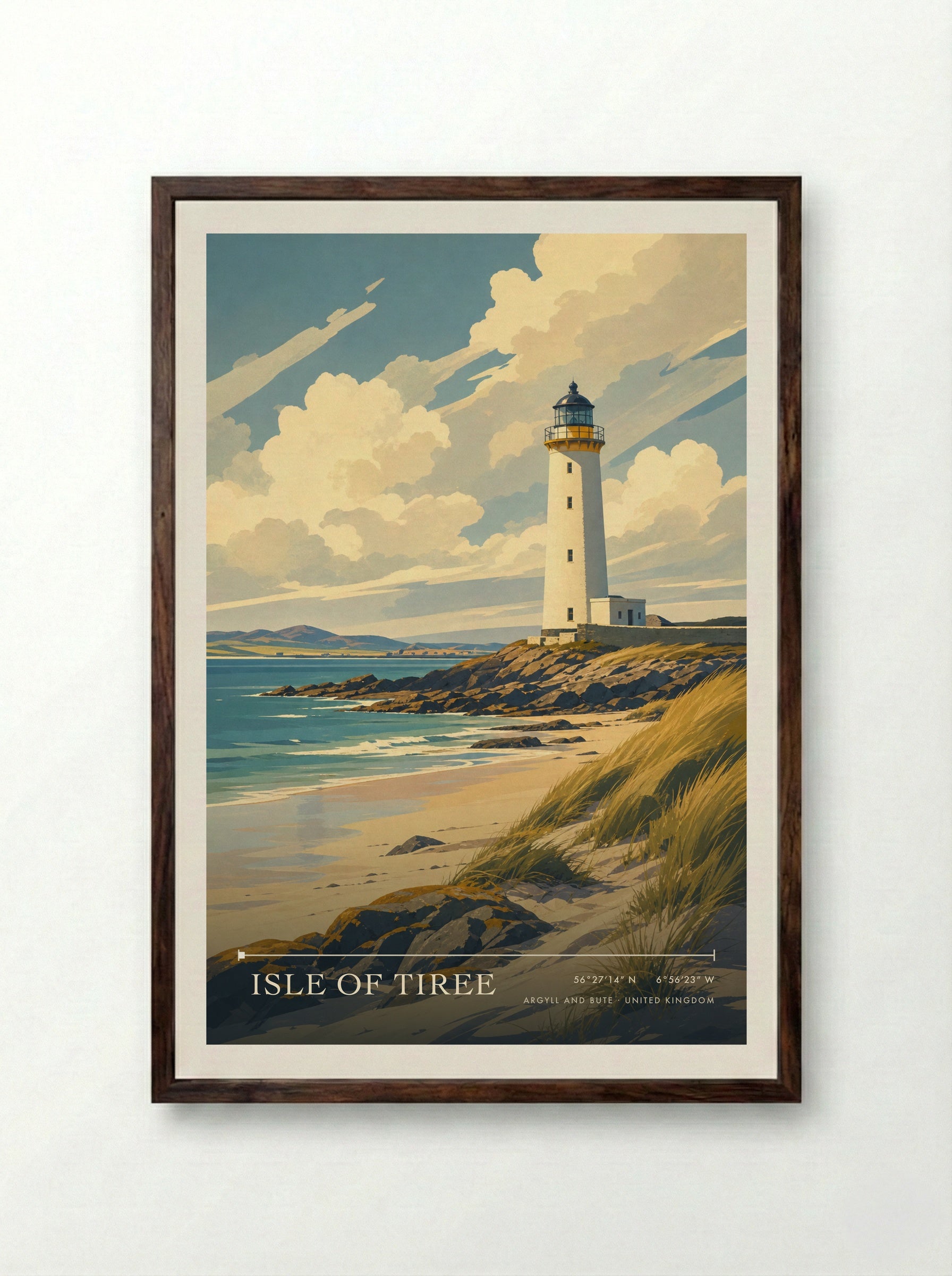 Isle of Tiree Argyll and Bute United Kingdom Travel Poster - Framed Print Dark Wood