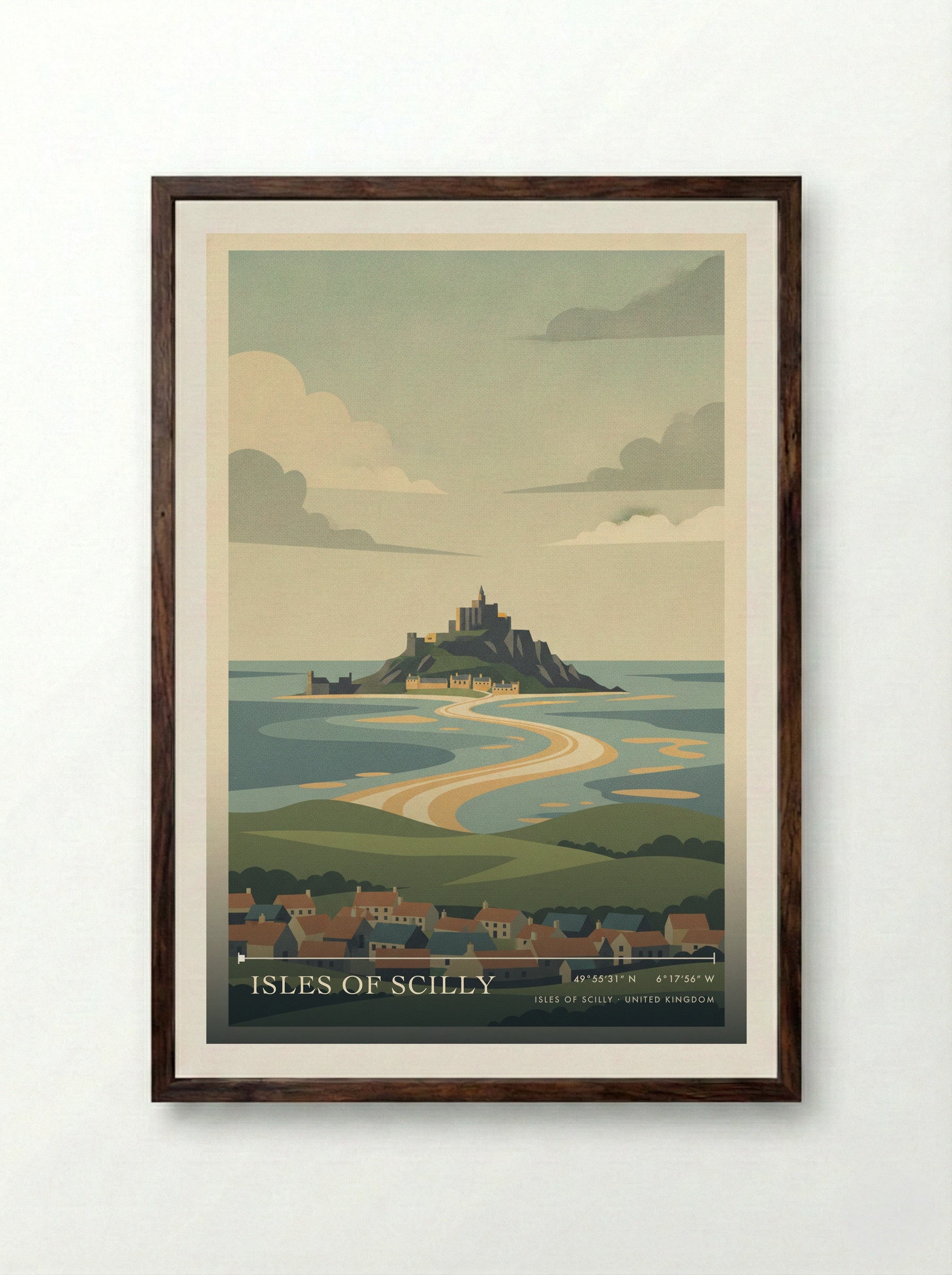 Isles of Scilly United Kingdom Travel Poster - Framed Print Dark Wood