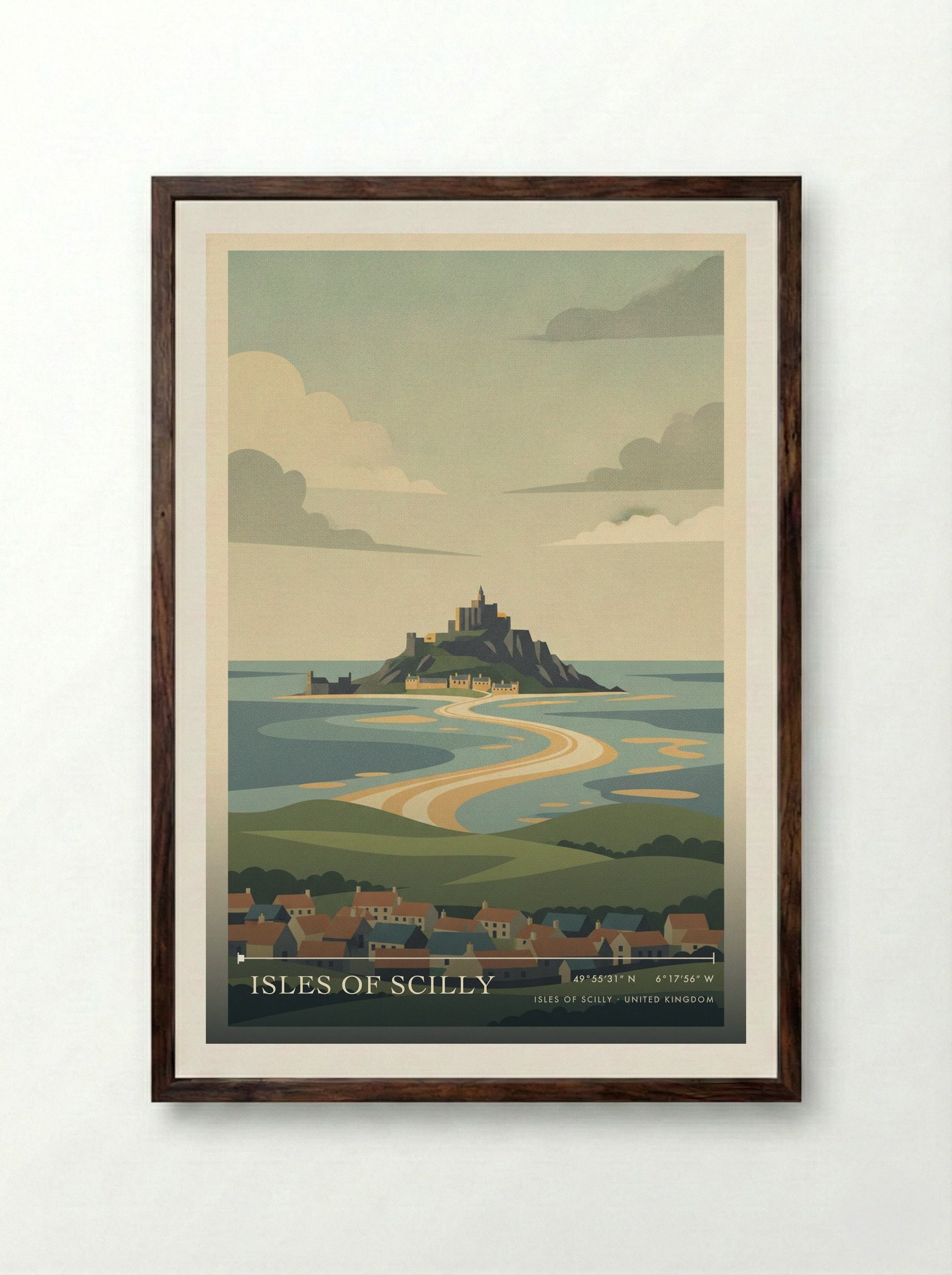 Isles of Scilly United Kingdom Travel Poster - Framed Print Dark Wood