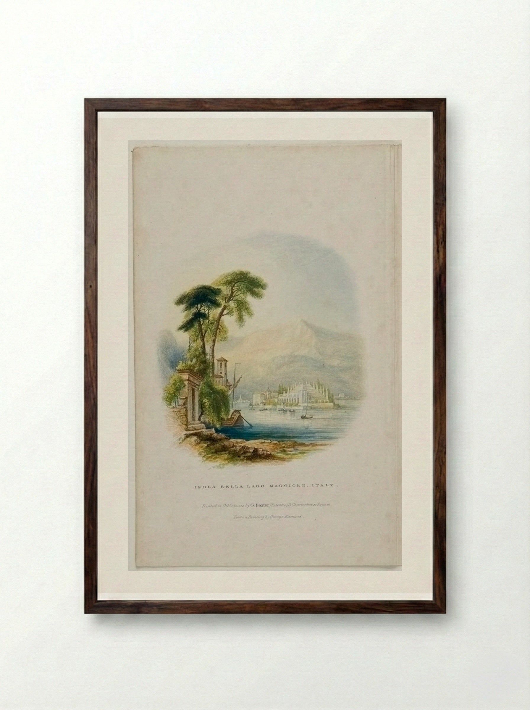 Isola Bella, Lago Maggiore, Italy - George Baxter - Framed Print Dark Wood