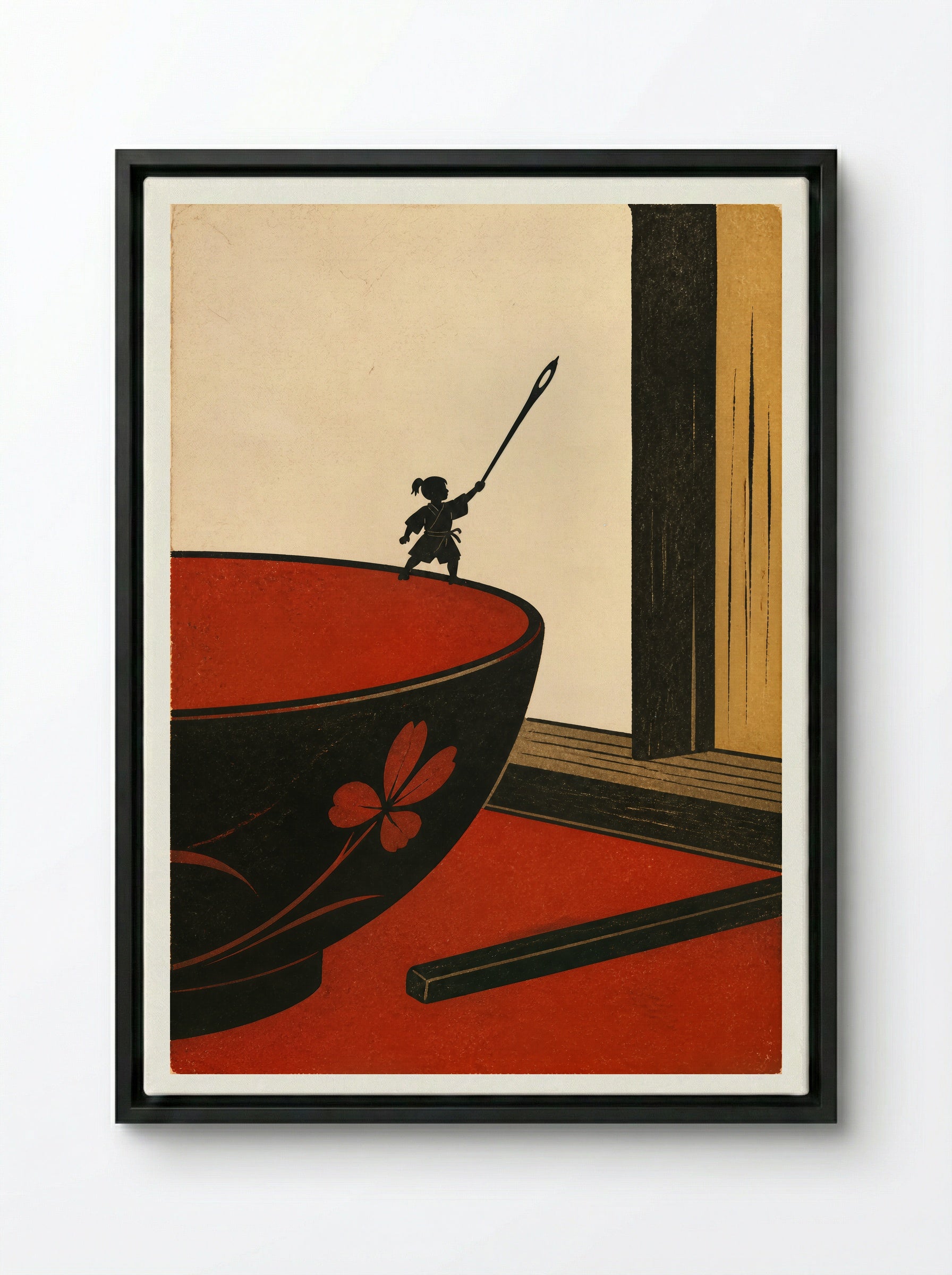 Issun-boshi and the Oni: The Needle Becomes a Sword - Framed Canvas Black
