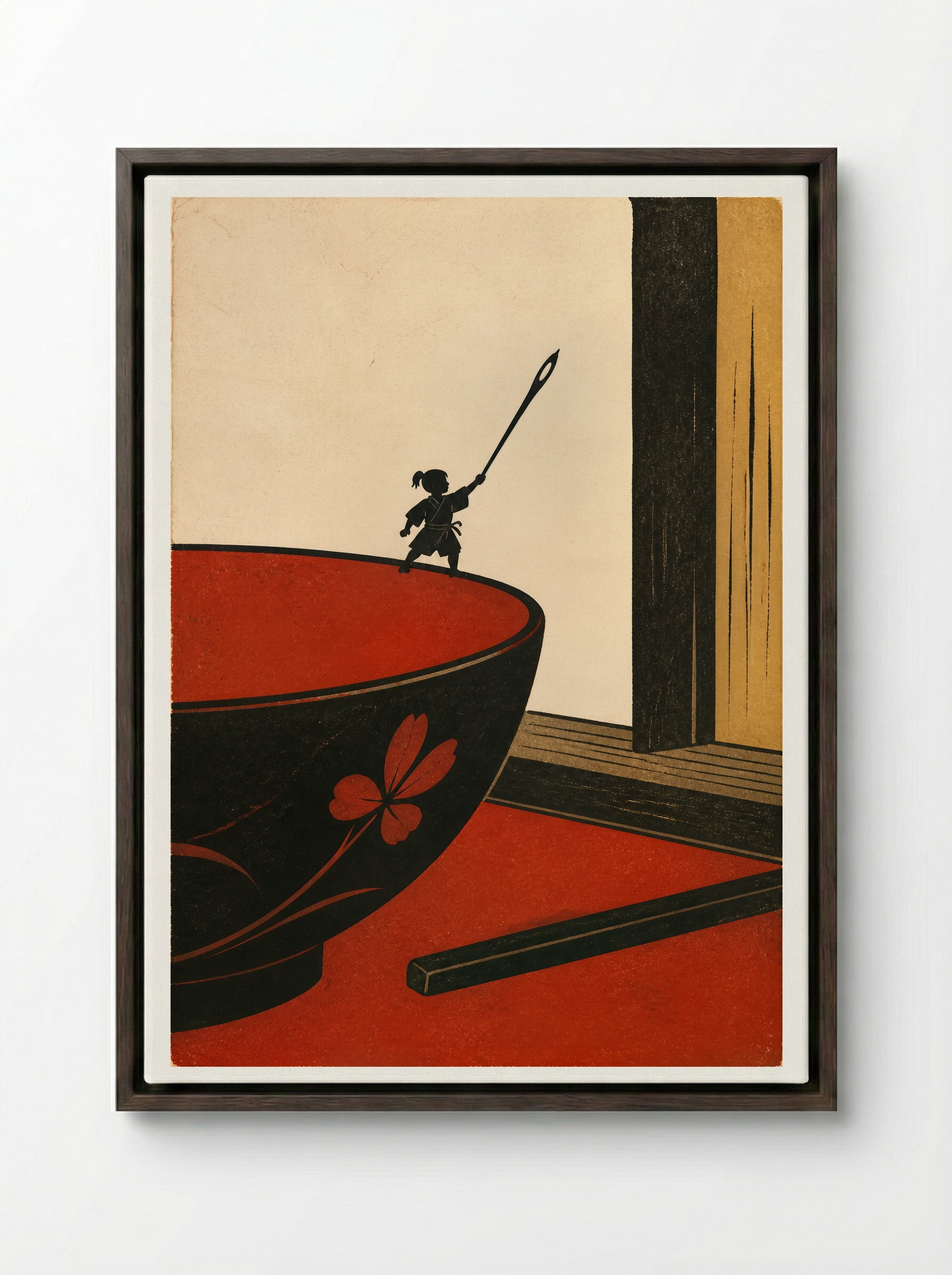 Issun-boshi and the Oni: The Needle Becomes a Sword - Framed Canvas Dark Wood