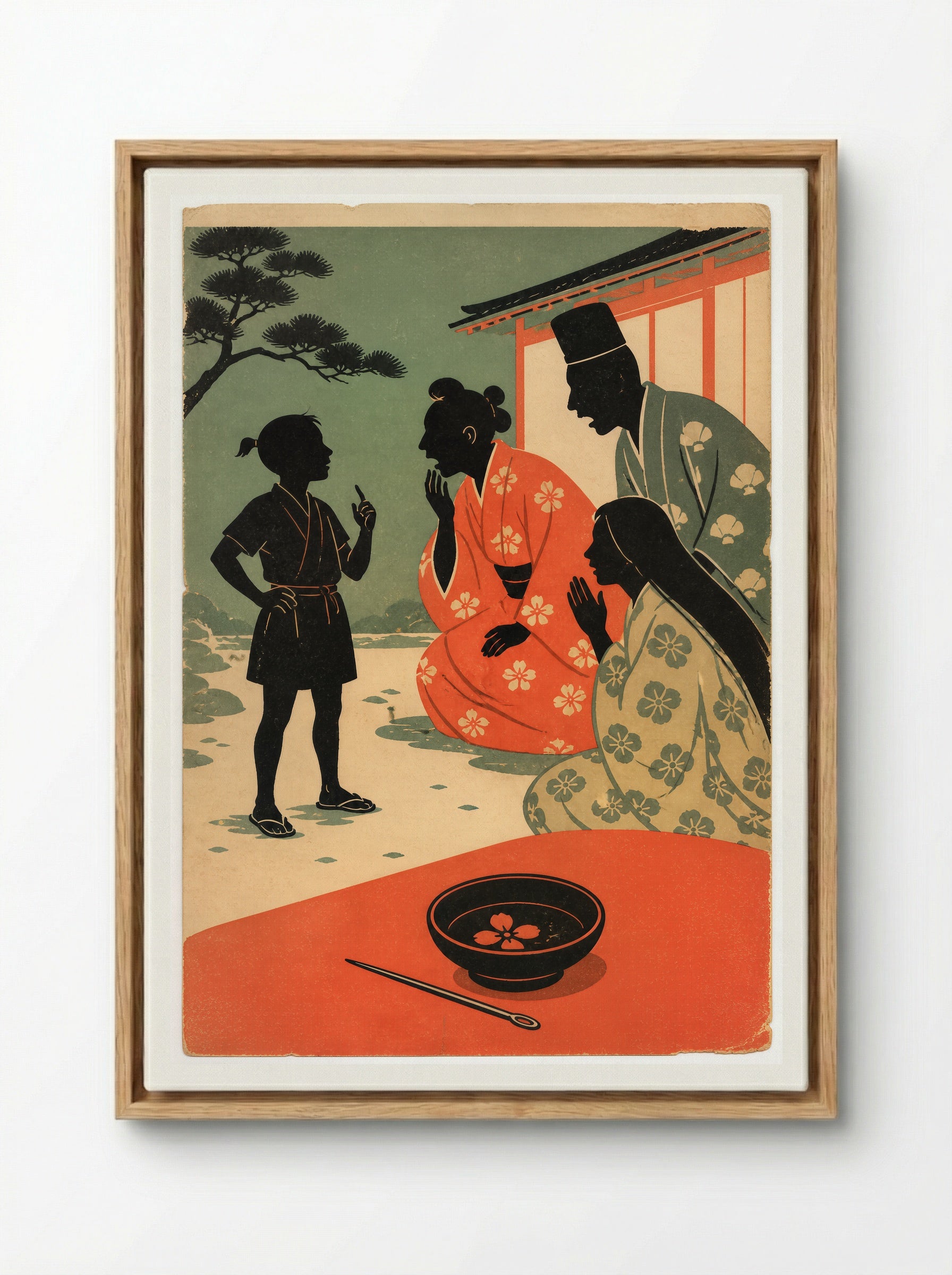 Issun-boshi and the Oni: The Small Hero Is Seen - Framed Canvas Wood