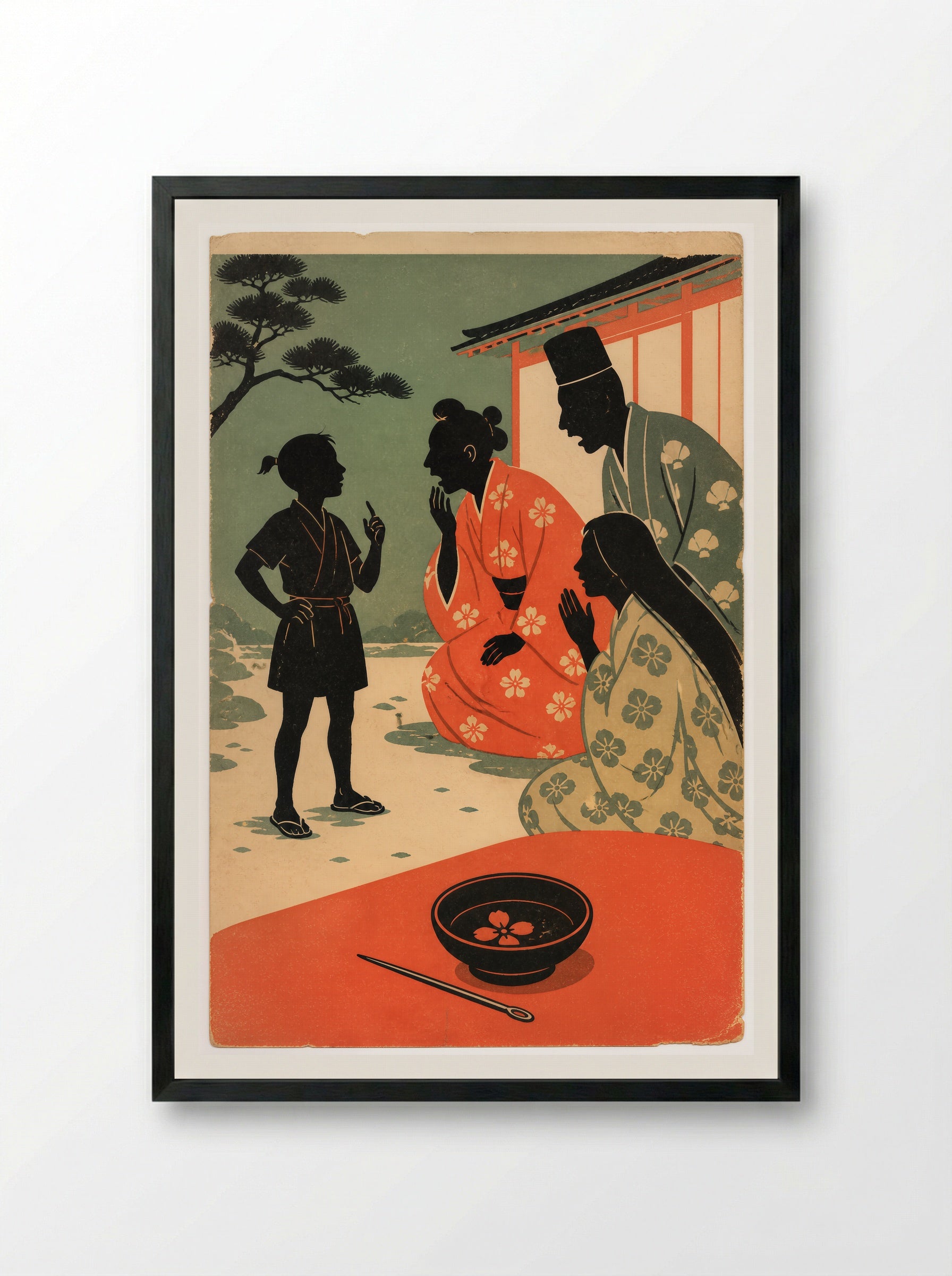 Issun-boshi and the Oni: The Small Hero Is Seen - Framed Print Black
