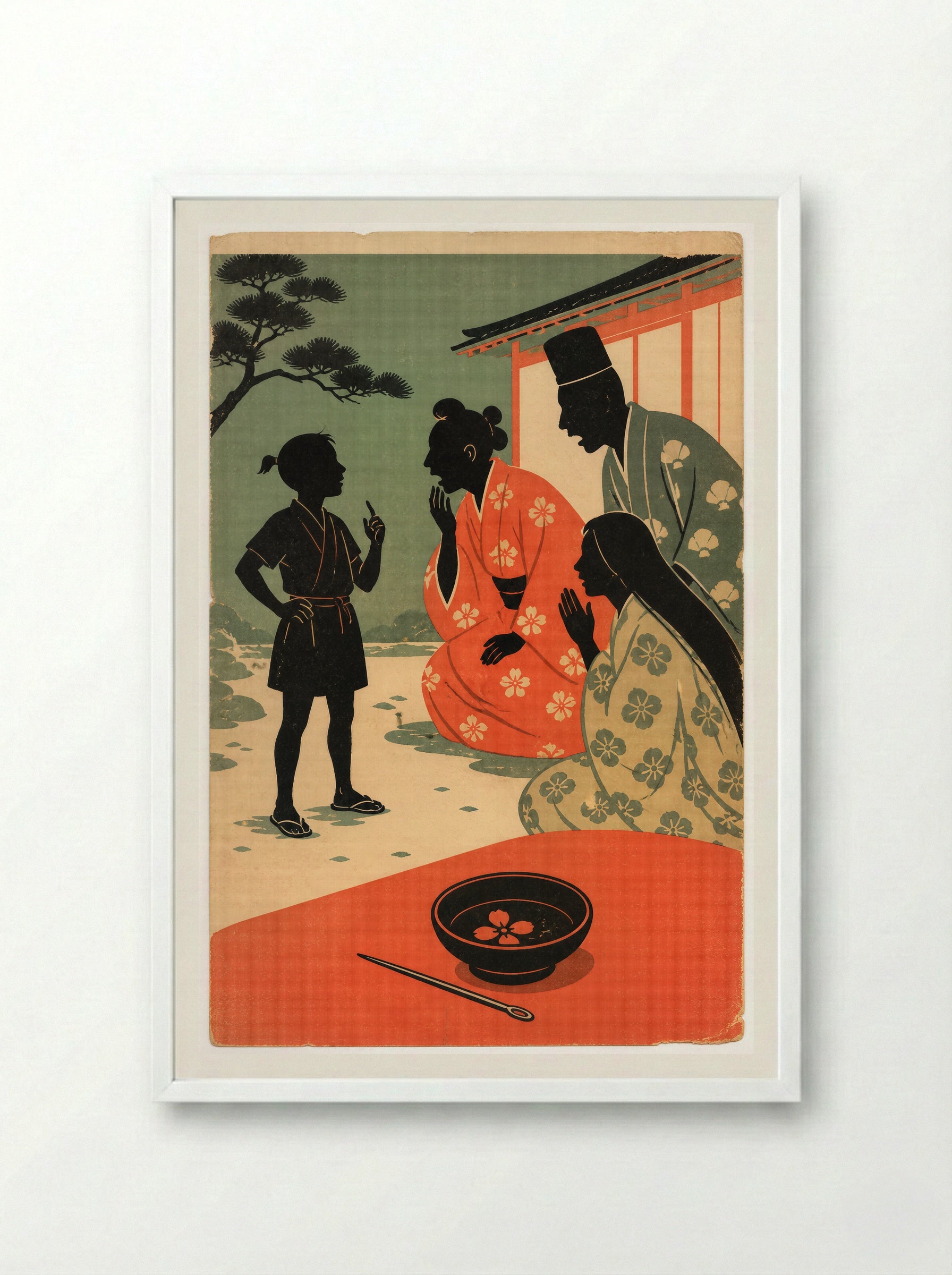 Issun-boshi and the Oni: The Small Hero Is Seen - Framed Print White