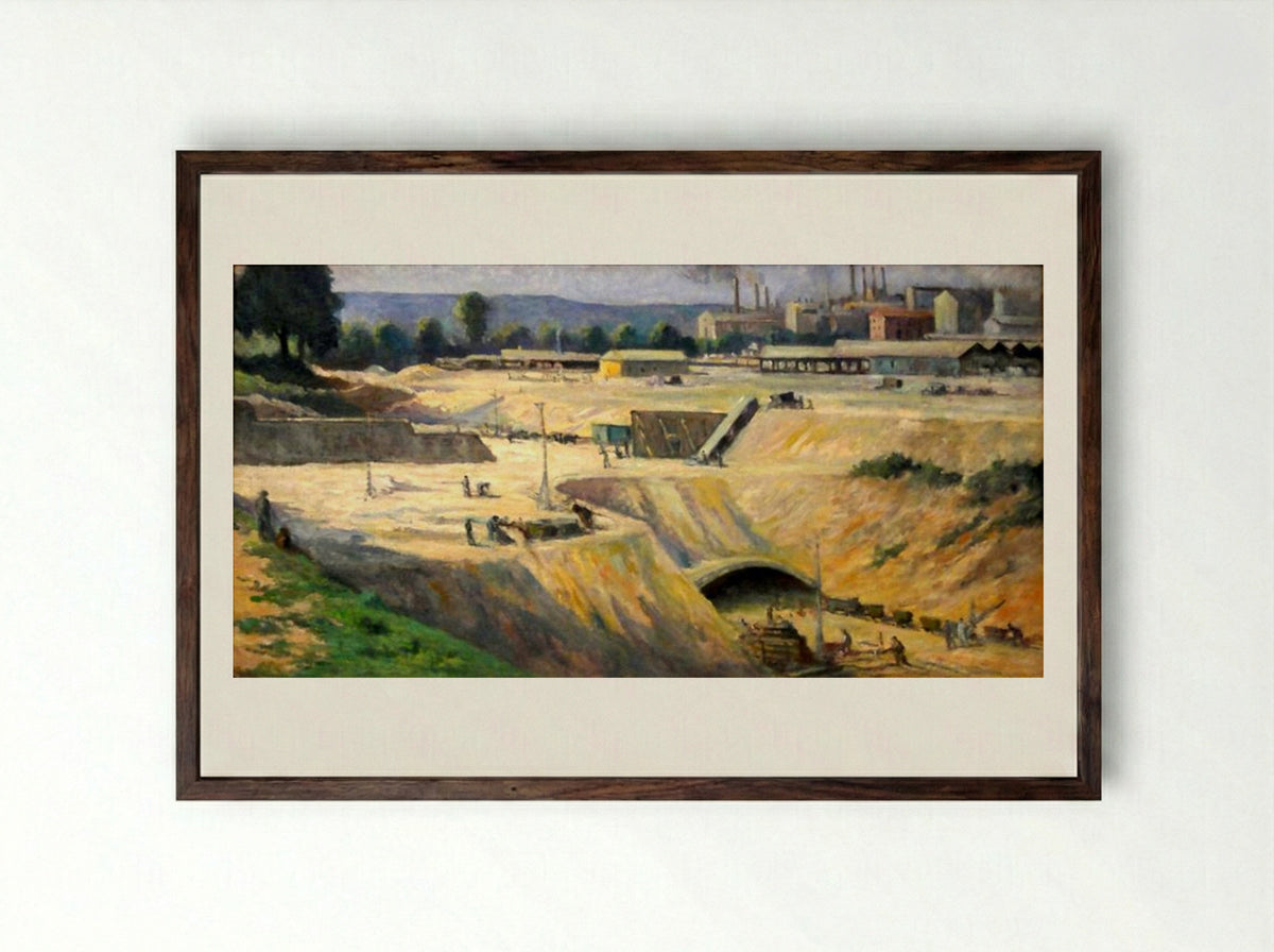 Issy-les-Moulineaux, Site for the Construction of the Metro - Maximilien Luce - Framed Print Dark Wood