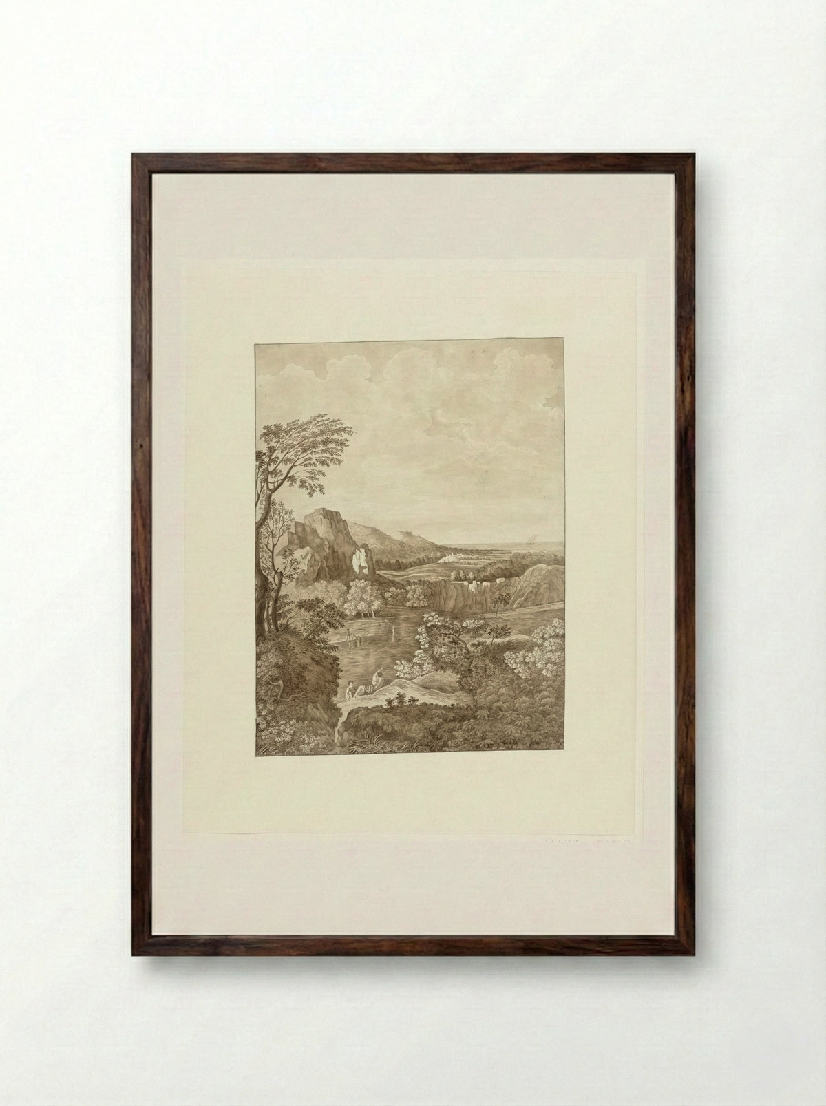Italian Landscape in the Vicinity of Rome - J. Pallard - Framed Print Dark Wood