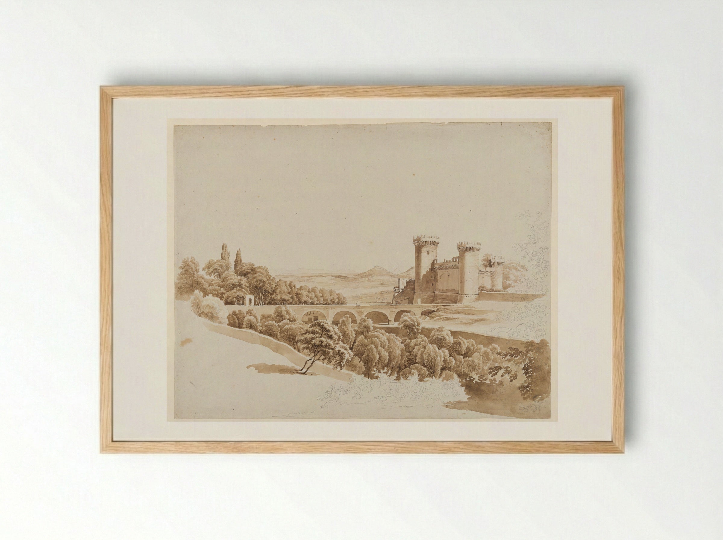 Italian Landscape with a Bridge and a Castle - Hendrik Voogd - Framed Print Wood