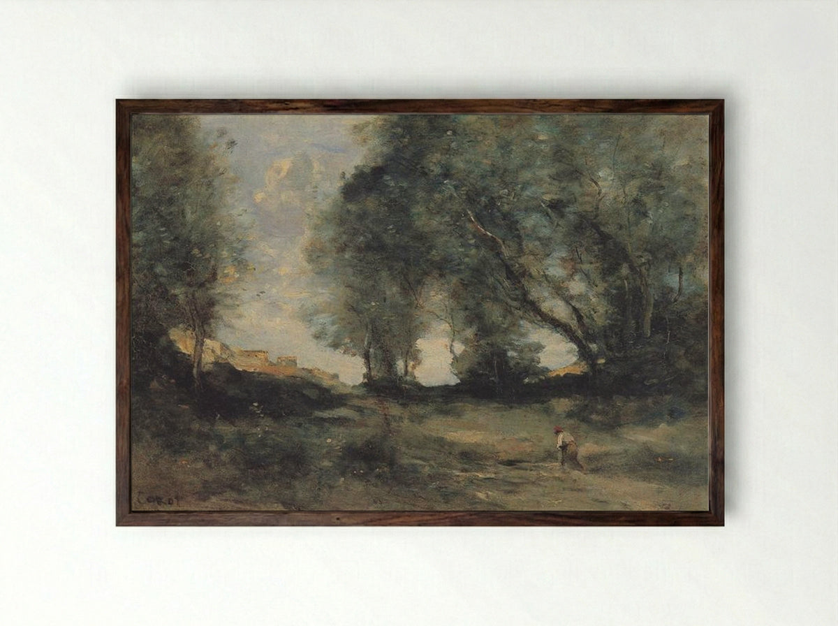 Italian Landscape - Camille Corot - Framed Print Dark Wood