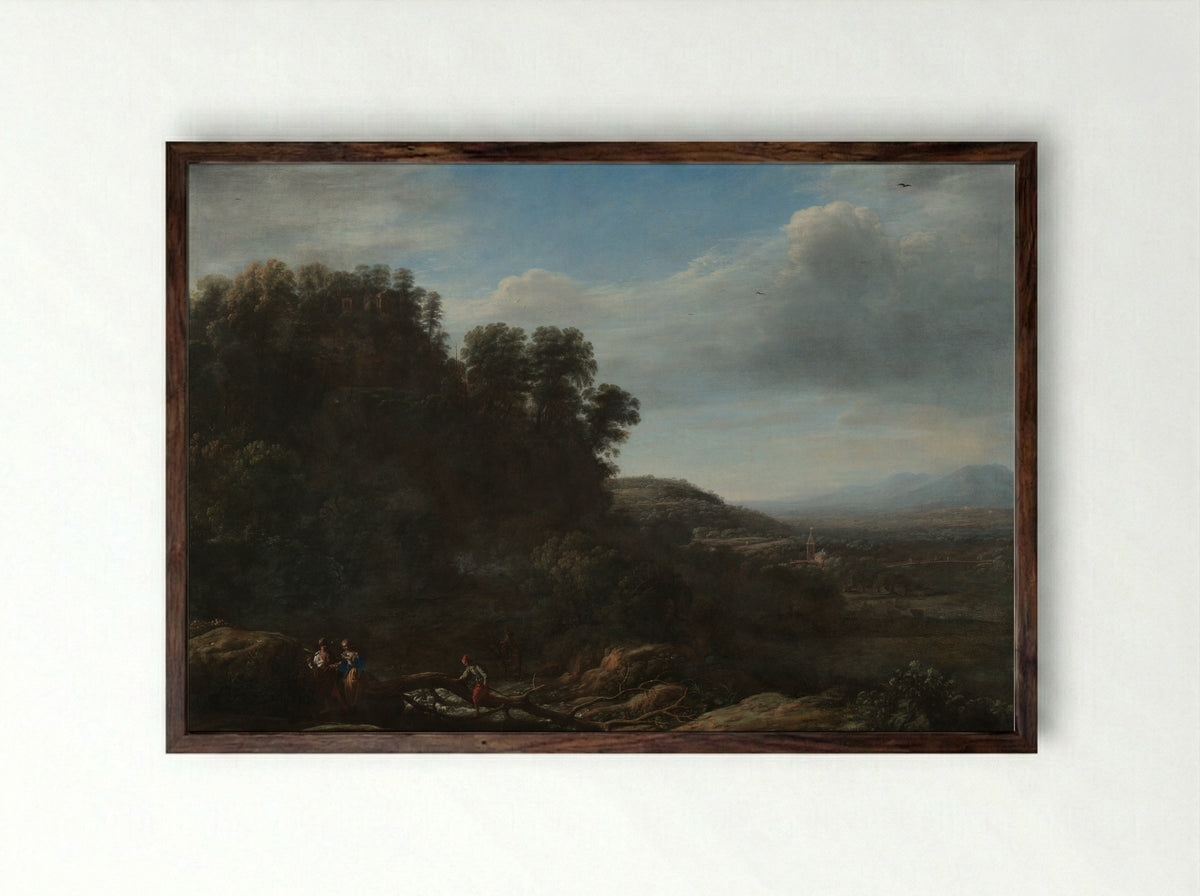 Italian Landscape - Claude Lorrain - Framed Print Dark Wood