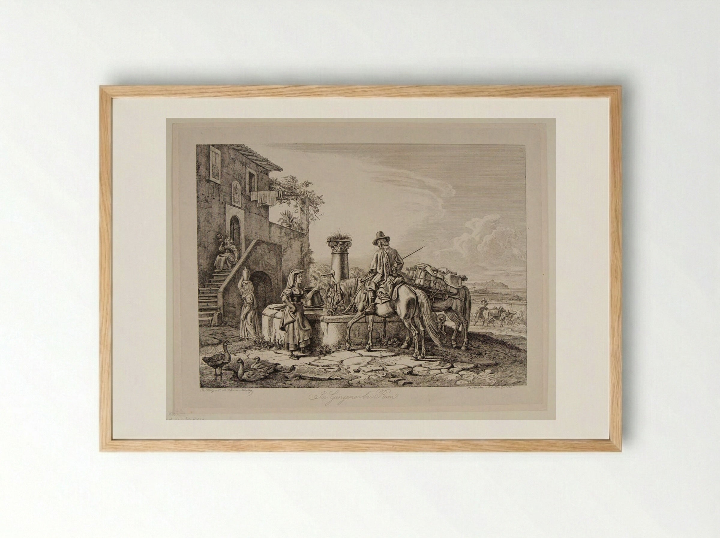 Italian Peasants at a Fountain - Johann Adam Klein - Framed Print Wood