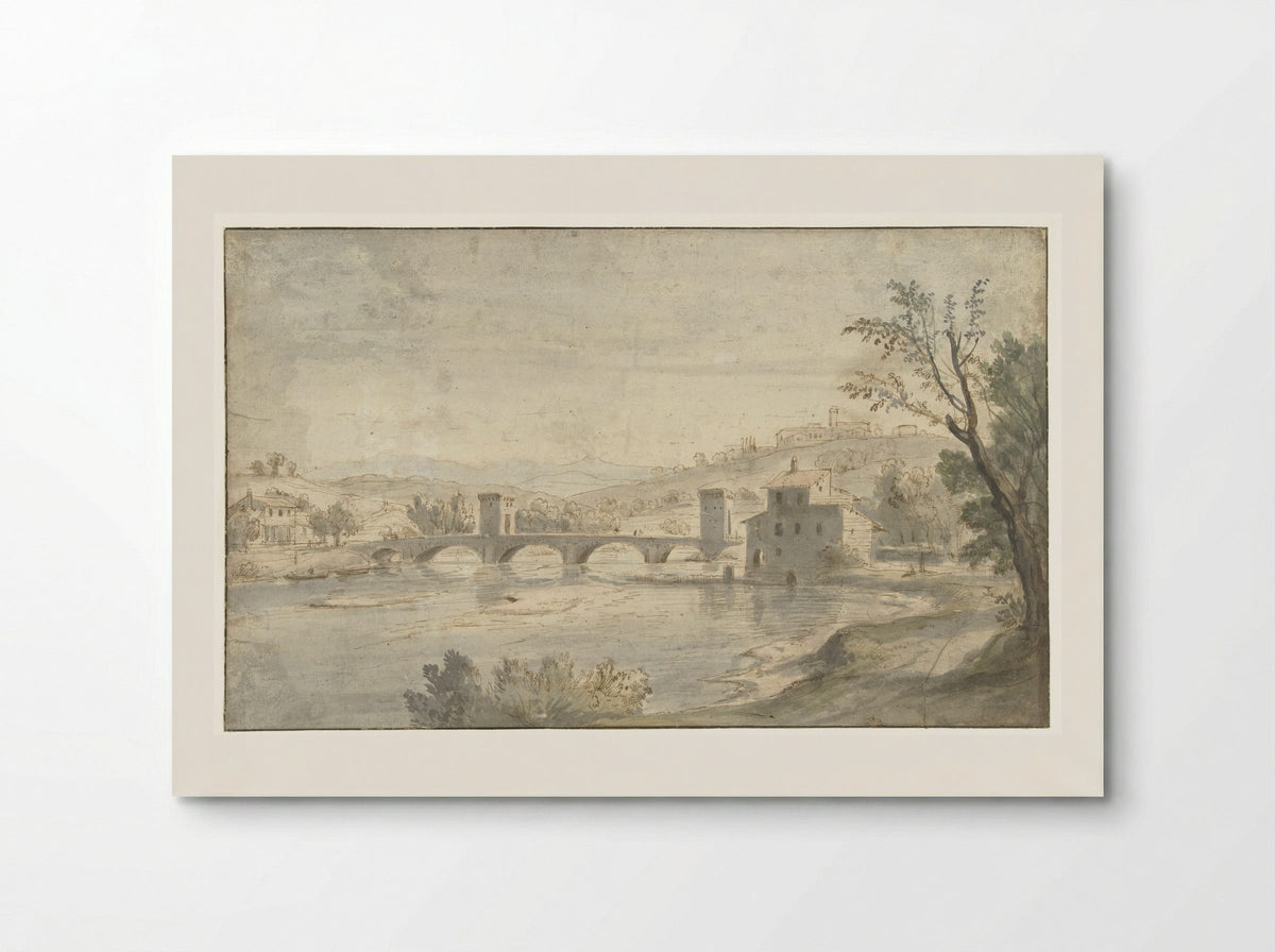 Italian River Scene with a Bridge - Caspar van Wittel - Poster