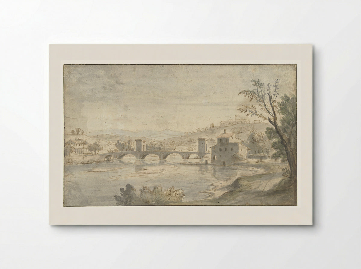 Italian River Scene with a Bridge - Caspar van Wittel - Poster