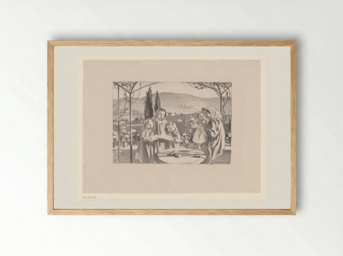 Italian Scene with Mother and Child and Three Singing Girls - Maurice Denis - Framed Print Wood