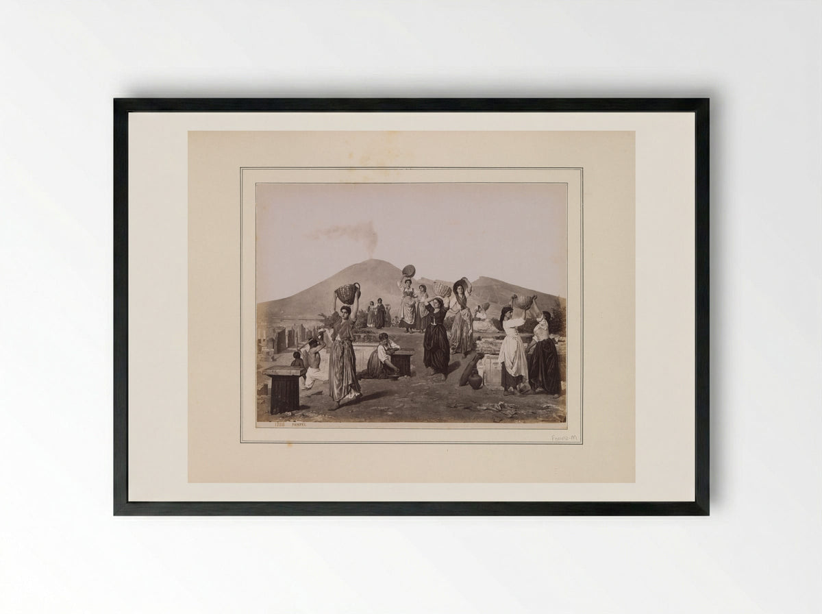 Italian Women at the Excavations of Pompeii - Giorgio Sommer - Framed Print Black