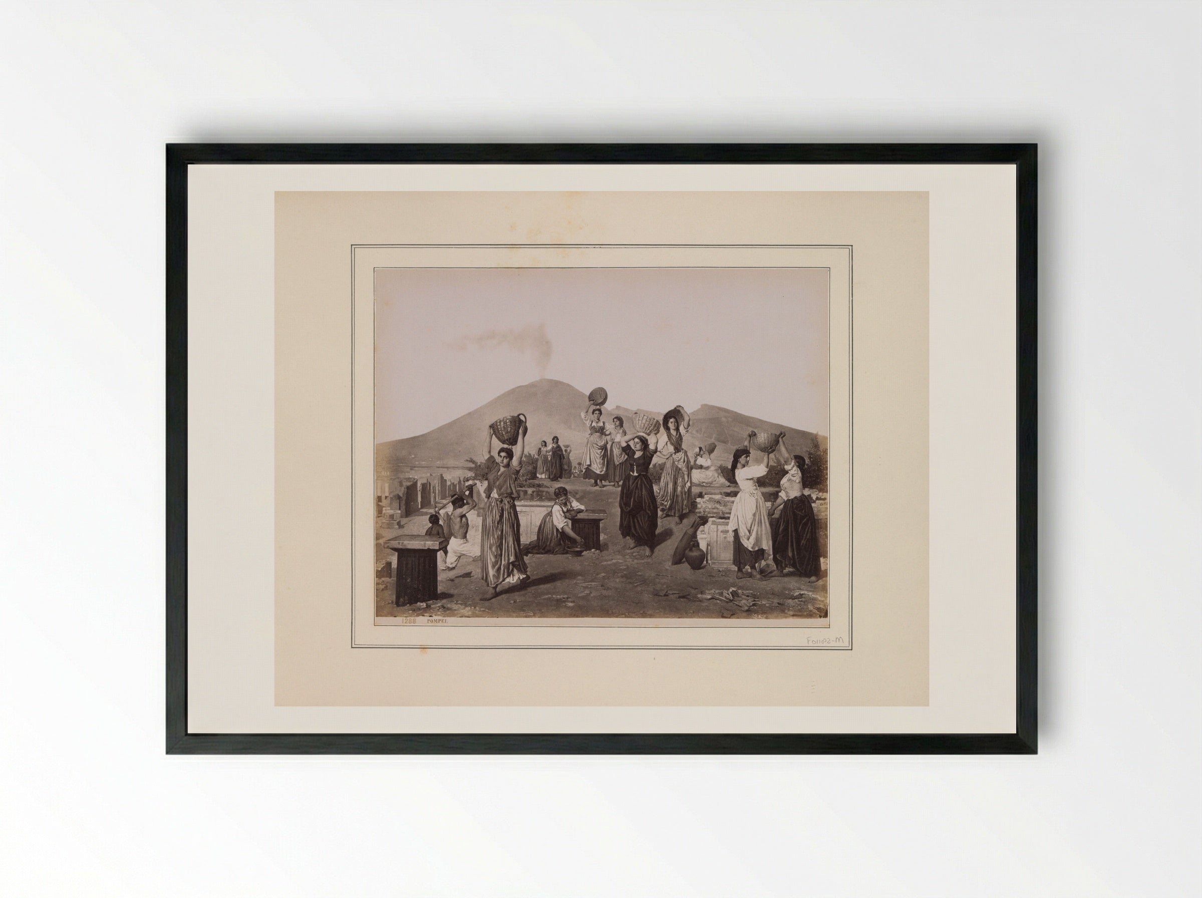 Italian Women at the Excavations of Pompeii - Giorgio Sommer - Framed Print Black