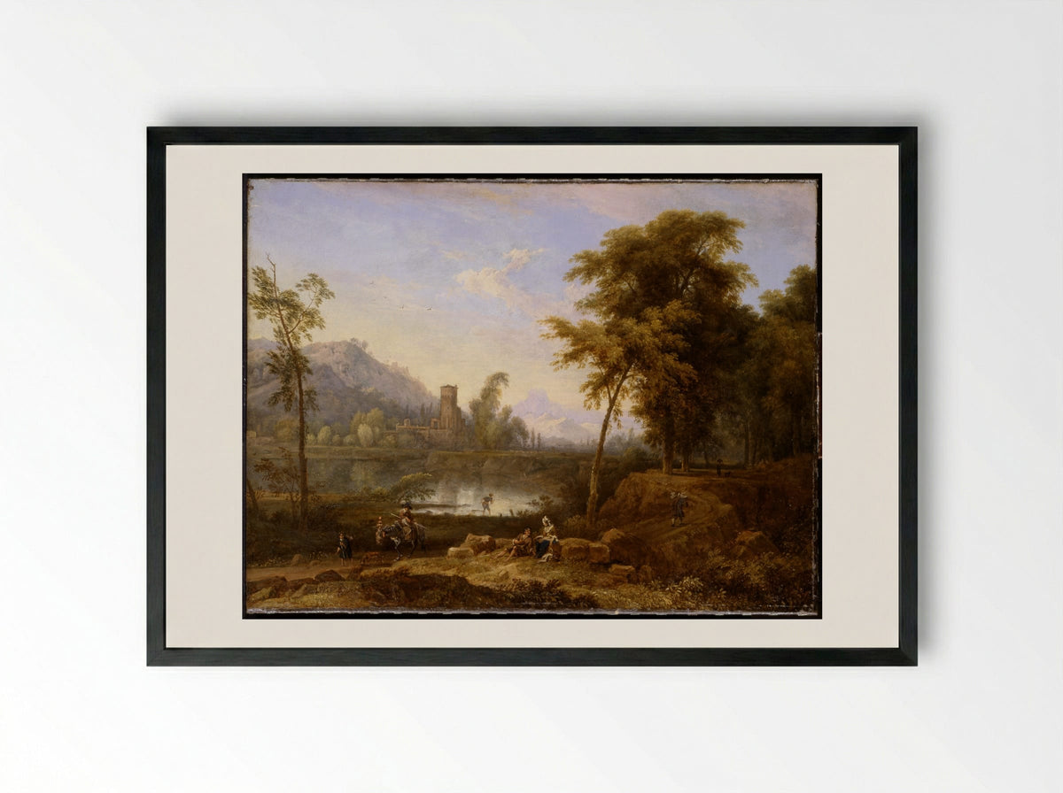 Italianate Landscape with Broken Tree - Nicolaes Piemont - Framed Print Black