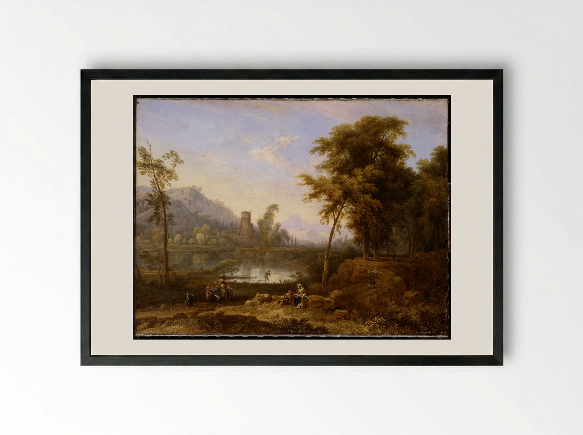 Italianate Landscape with Broken Tree - Nicolaes Piemont - Framed Print Black