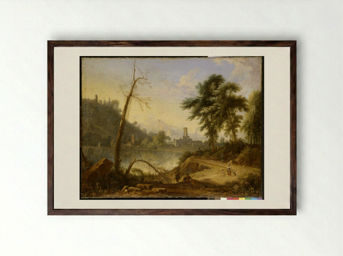 Italianate Landscape with Muleteer - Nicolaes Piemont - Framed Print Dark Wood