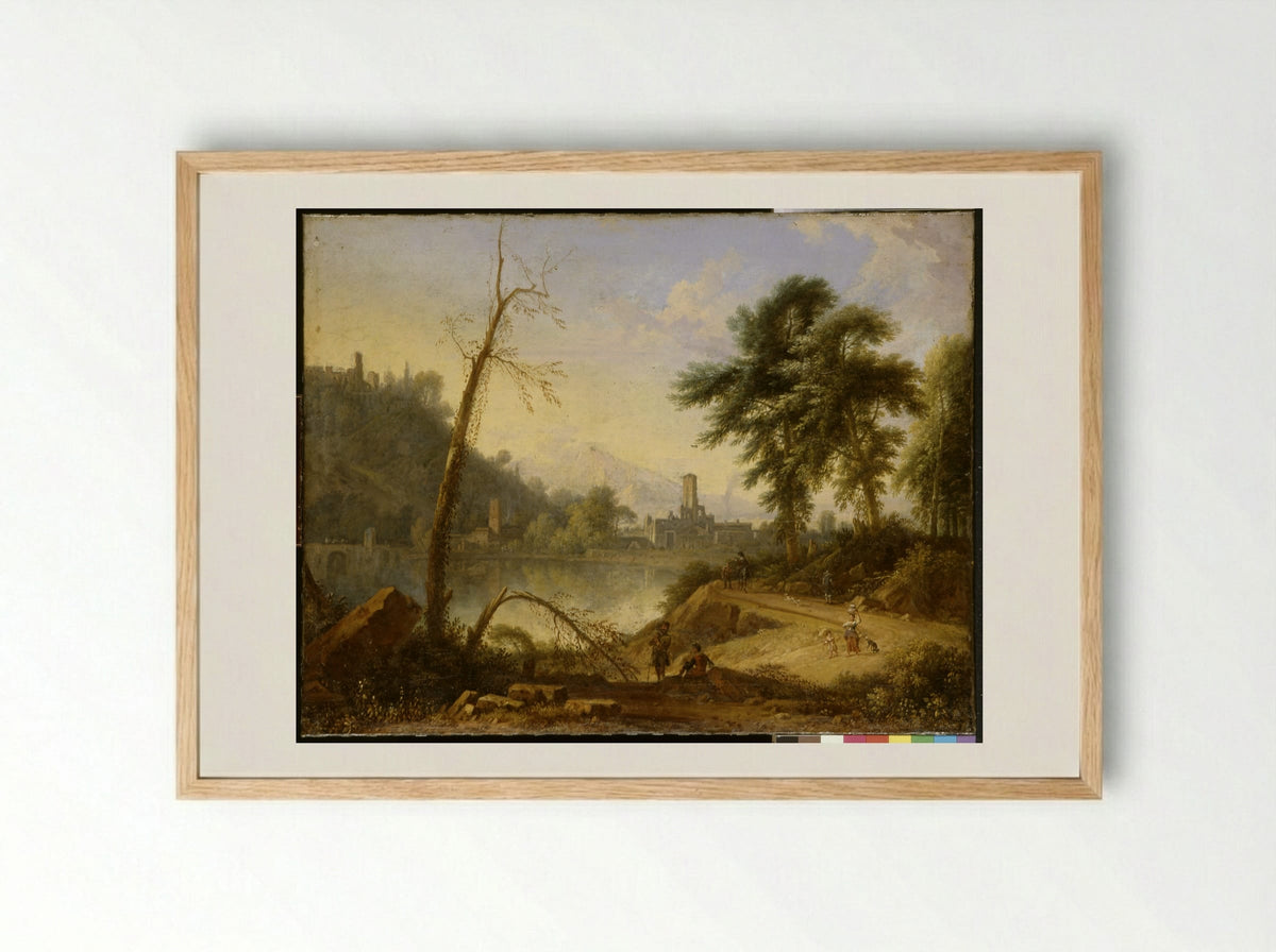 Italianate Landscape with Muleteer - Nicolaes Piemont - Framed Print Wood